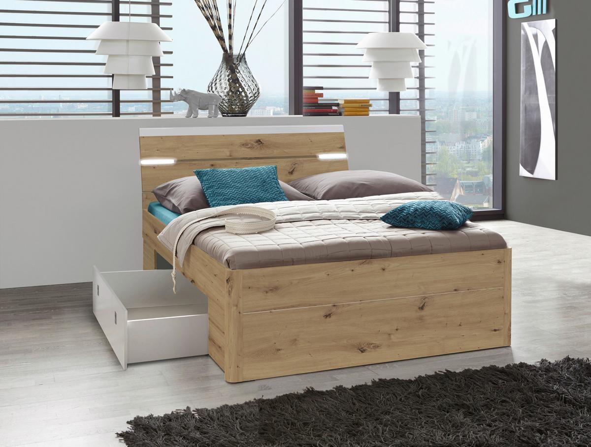 Postelja Mars, S Predali, 180x200 - bela/hrast artisan, Konvencionalno, umetna masa/leseni material (180/200cm) - MID.YOU