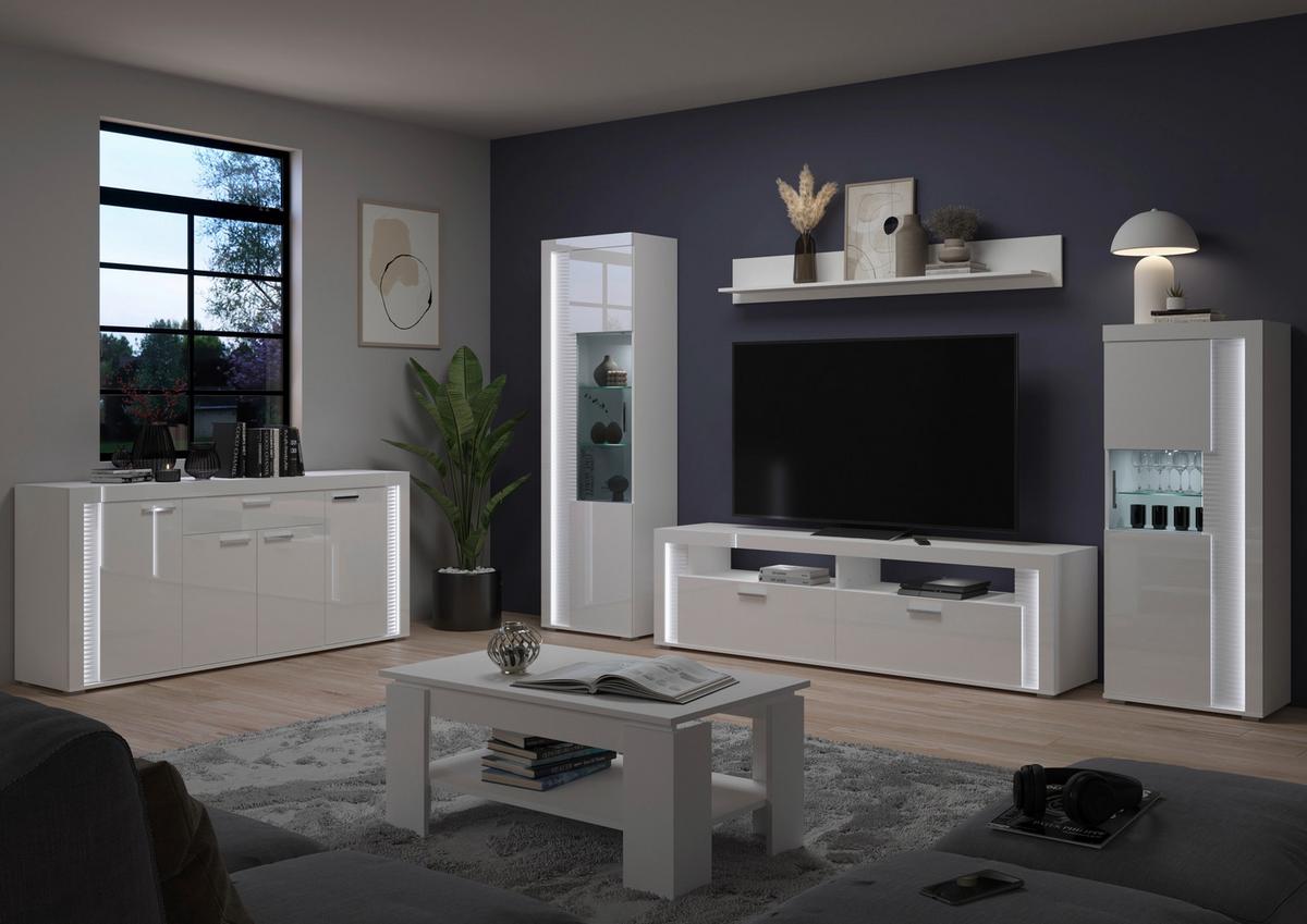 Ansamblu mobilier camera de zi SKYLIGHT - alb lucios intens, Design, material pe bază de lemn (351/202/46cm) - Modern Living