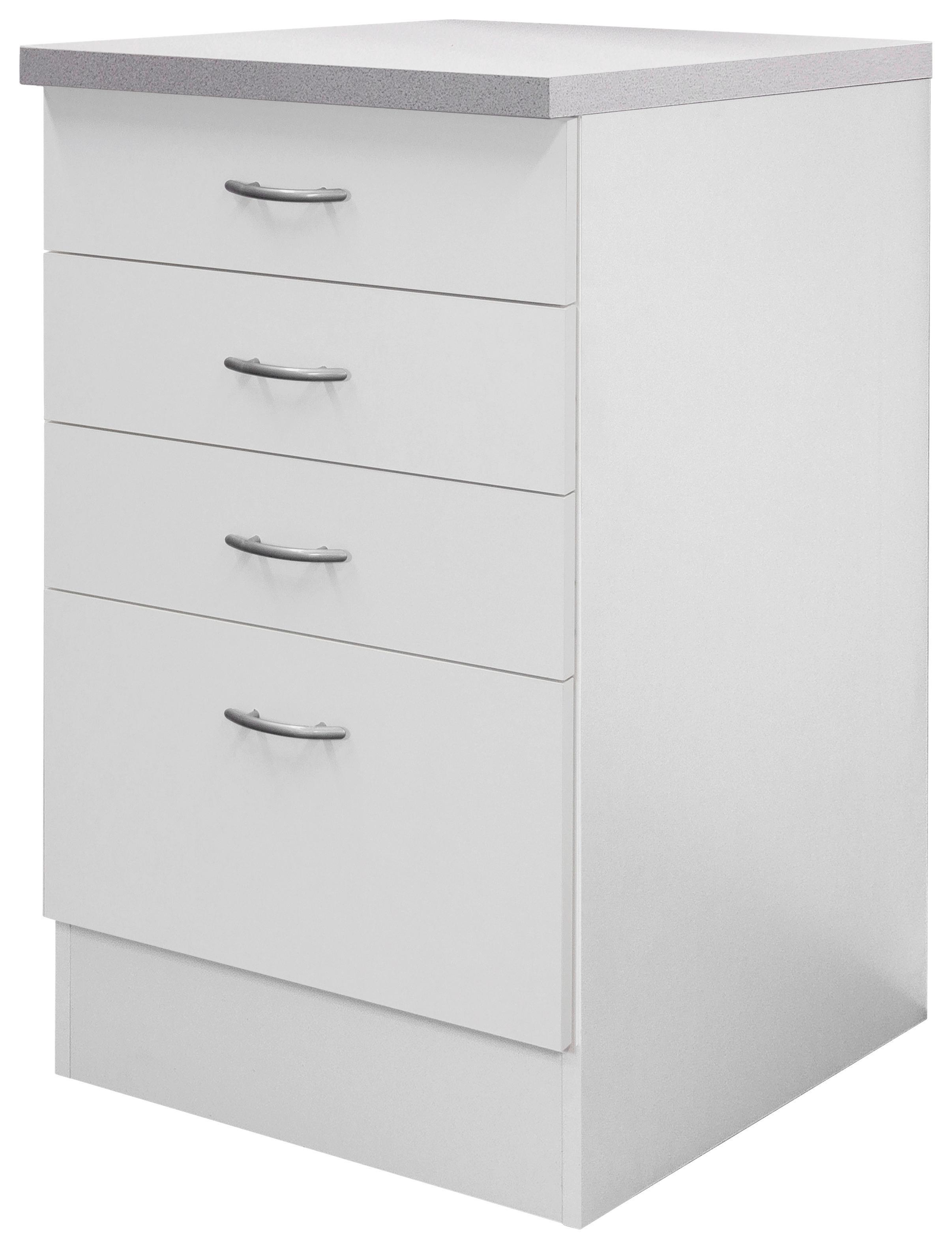 Küchenunterschrank "Wito" , Weiß - Edelstahlfarben/Hellgrau, Holzwerkstoff/Kunststoff (50/85/60cm) - FlexWell
