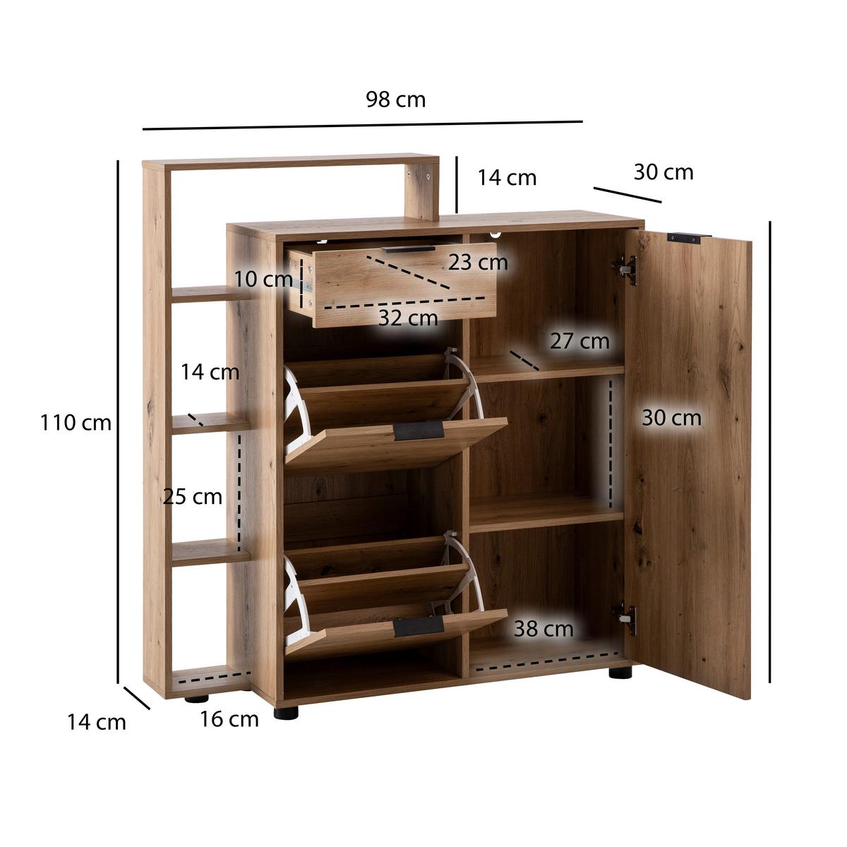 Omara Za Čevlje Sonoma, Videz Hrasta - črna/barve hrasta, Design, kovina/umetna masa (98/110/30cm) - MID.YOU