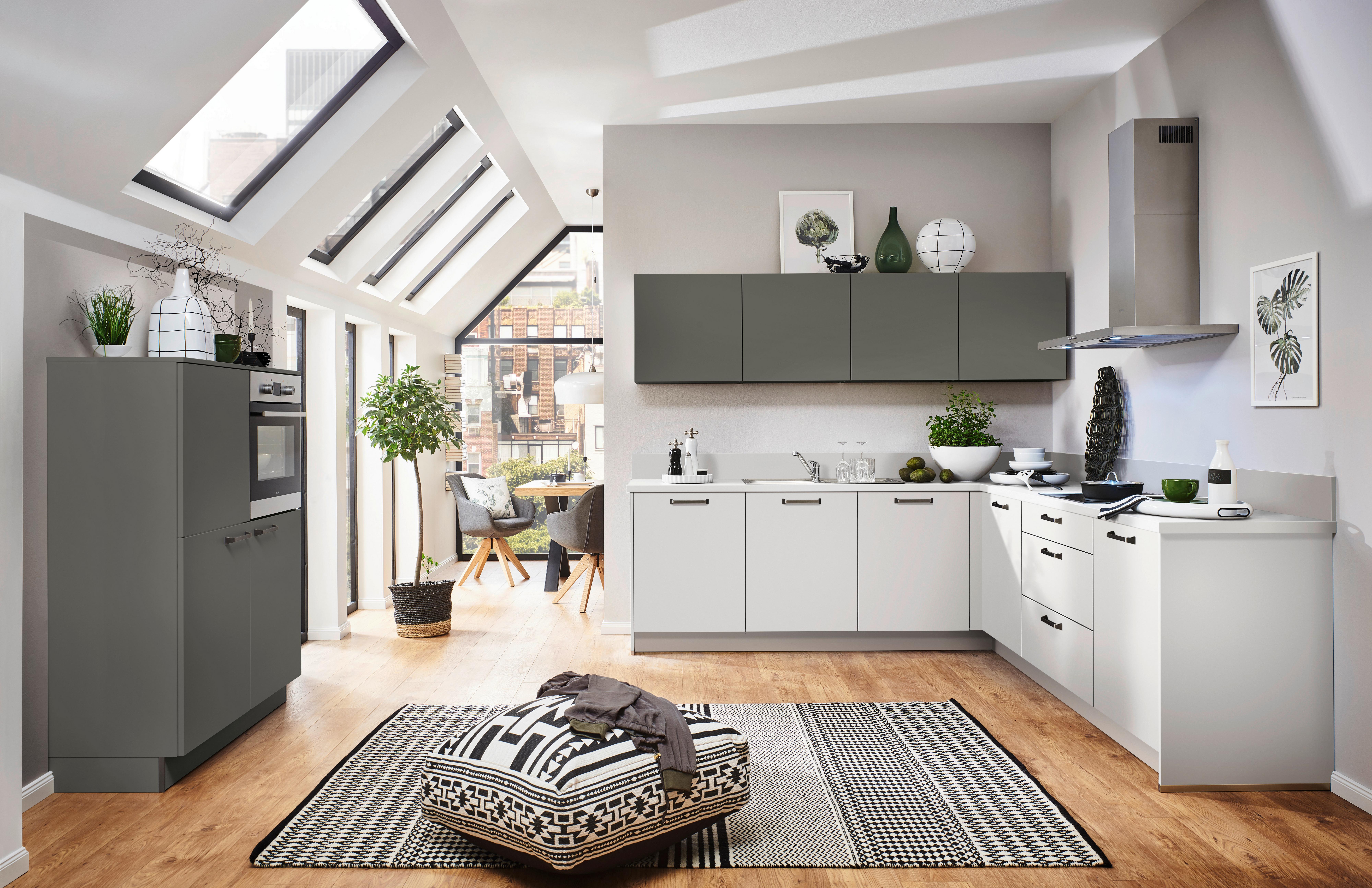 Einbauküche MANHATTAN in Weiss, Quarzgrau - Schwarz/Weiß, MODERN, Holzwerkstoff/Metall (120/248,6/280cm) - Nolte Küchen