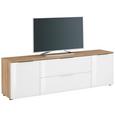 Lowboard in Weiß/Eichefarben - Chromfarben/Eichefarben, MODERN, Glas/Holzwerkstoff (180/55/40cm) - Premium Living Lowboard in Weiß/Eichefarben - Chromfarben/Eichefarben, MODERN, Glas/Holzwerkstoff (180/55/40cm) - Premium Living