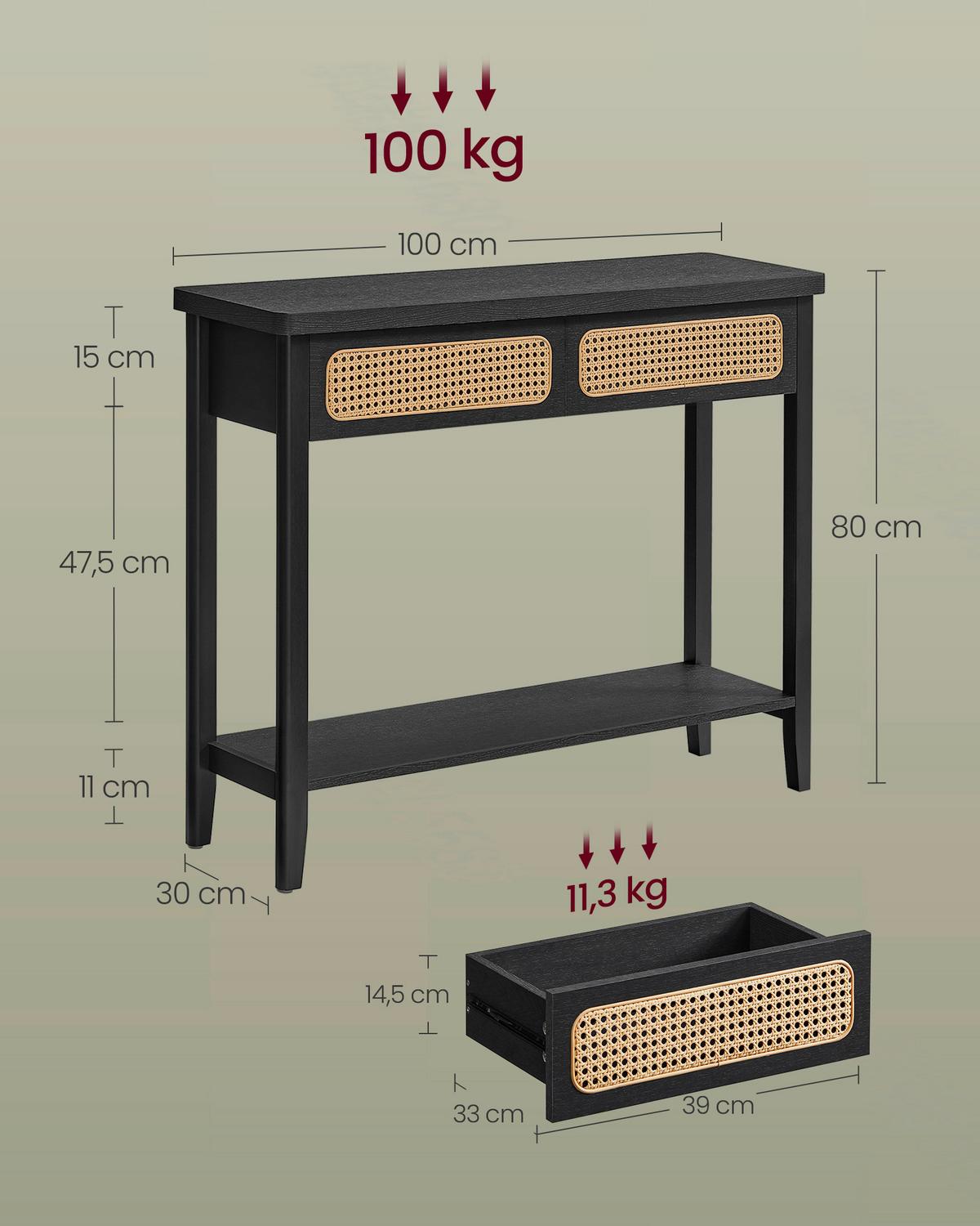 Konsolentisch in Braun, Schwarz, MDF, eckig - Schwarz/Braun, Trend, Holzwerkstoff (100/80/30cm) - MID.YOU