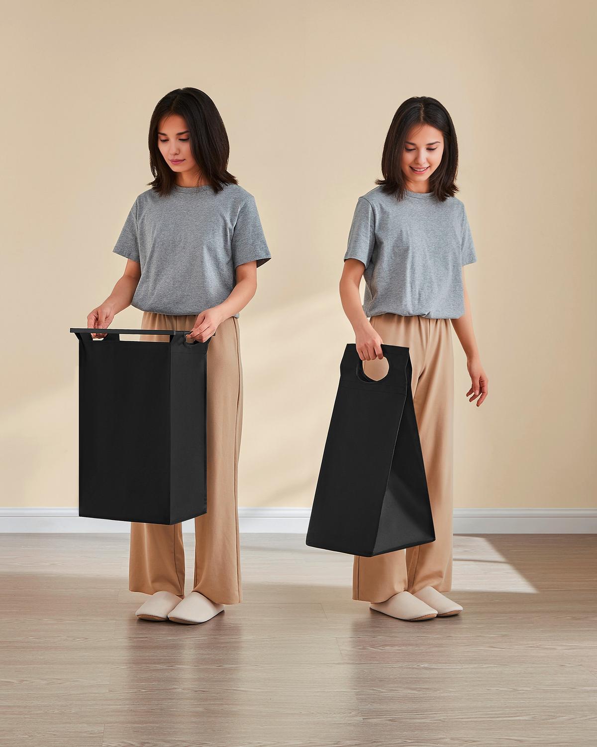 Wäscheschekorb Schwarz ca. 116x72x33cm - Schwarz/Braun, Trend, Holzwerkstoff/Textil (116/72/33cm) - MID.YOU