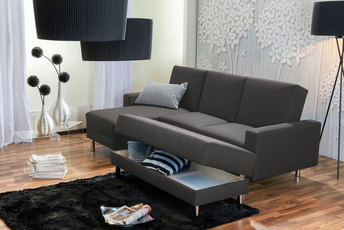 ECKSCHLAFSOFA JUST FASHION - Chromfarben/Anthrazit, KONVENTIONELL, Textil/Metall (152/230cm) - Max Winzer