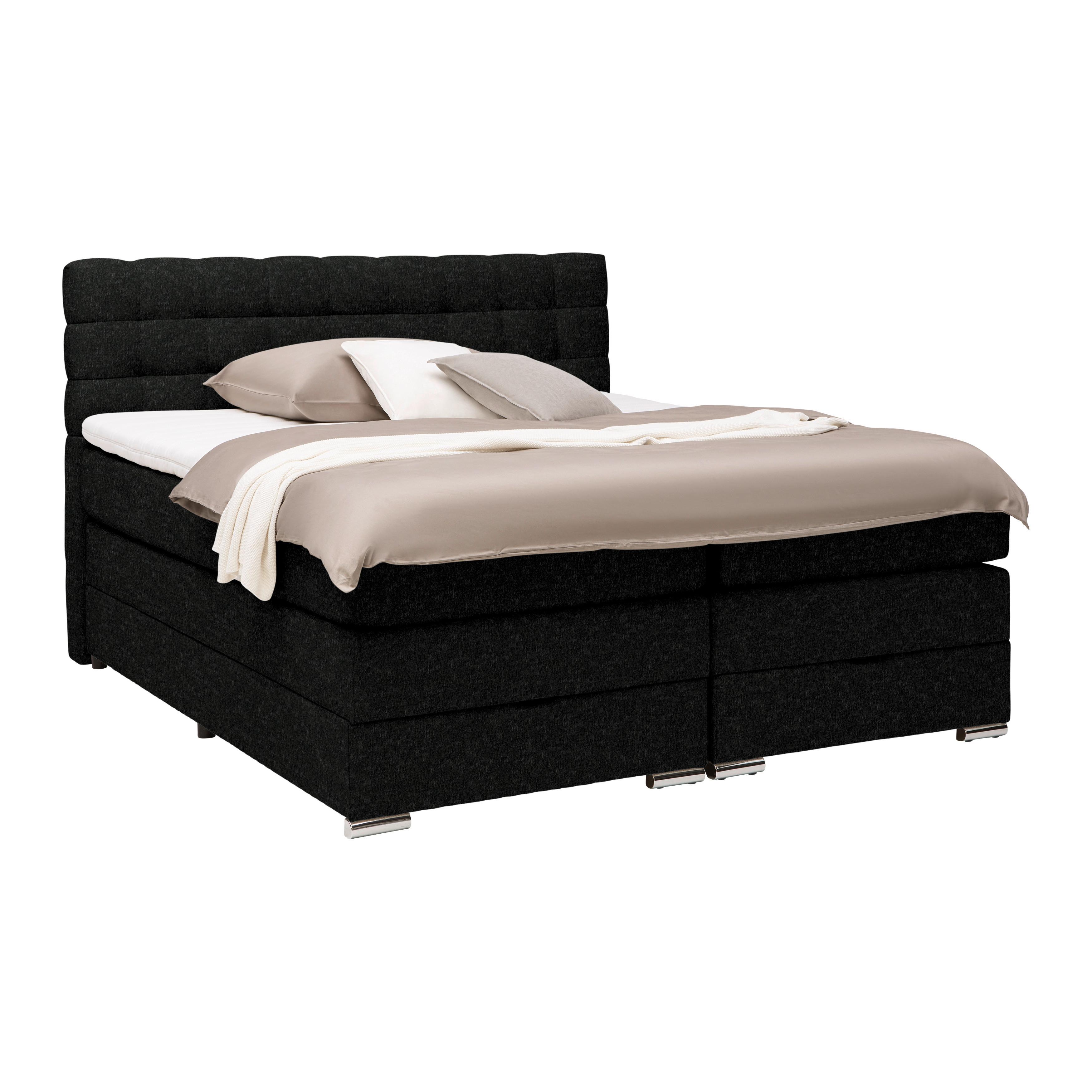 Boxspringbett London Schwarz ca. 180x200cm - Chromfarben/Schwarz, MODERN, Holz/Holzwerkstoff (180/200cm) - Premium Living