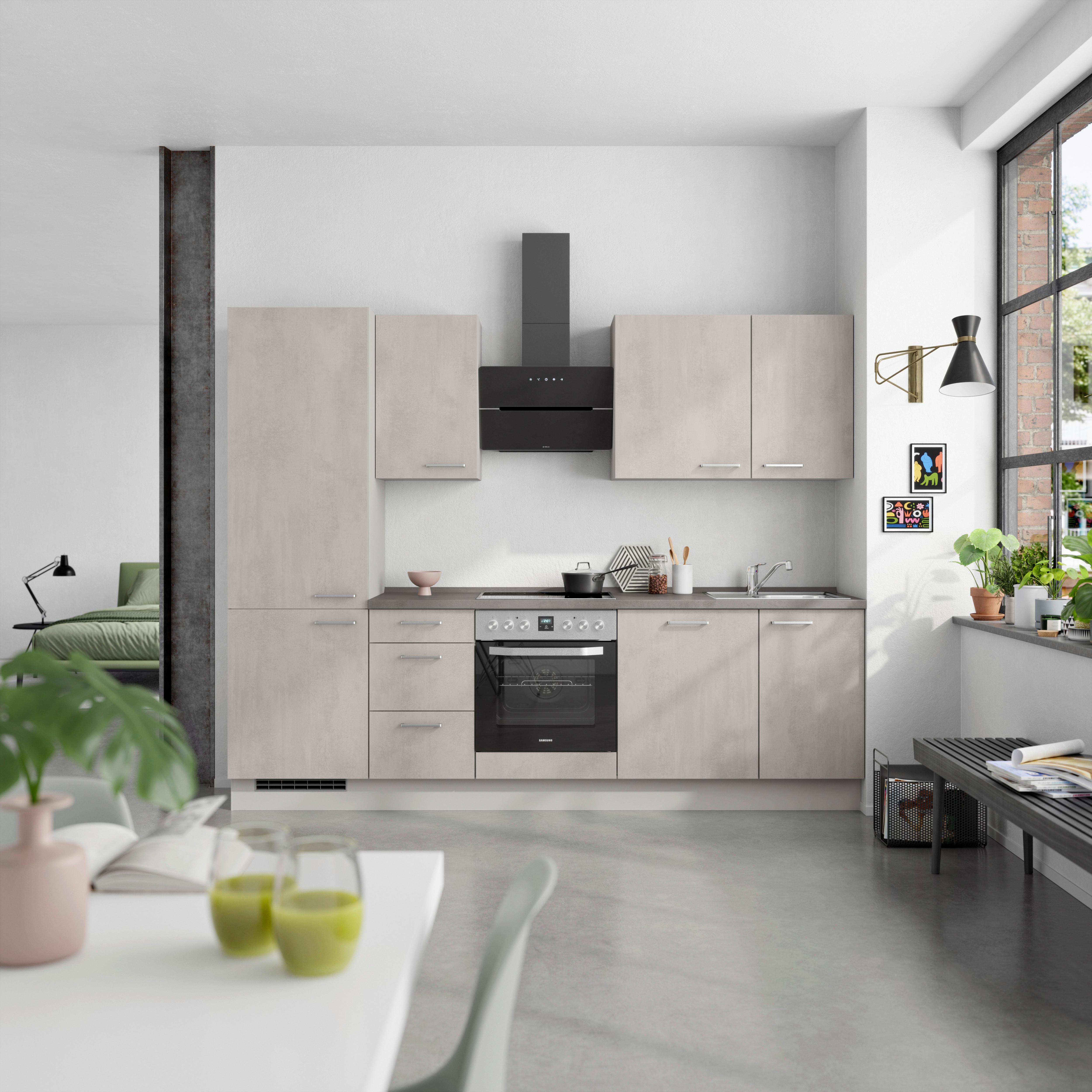 Küchenblock Riva High m. Geräten Grau - Schieferfarben/Edelstahlfarben, MODERN, Holzwerkstoff/Metall (270cm) - Nobilia