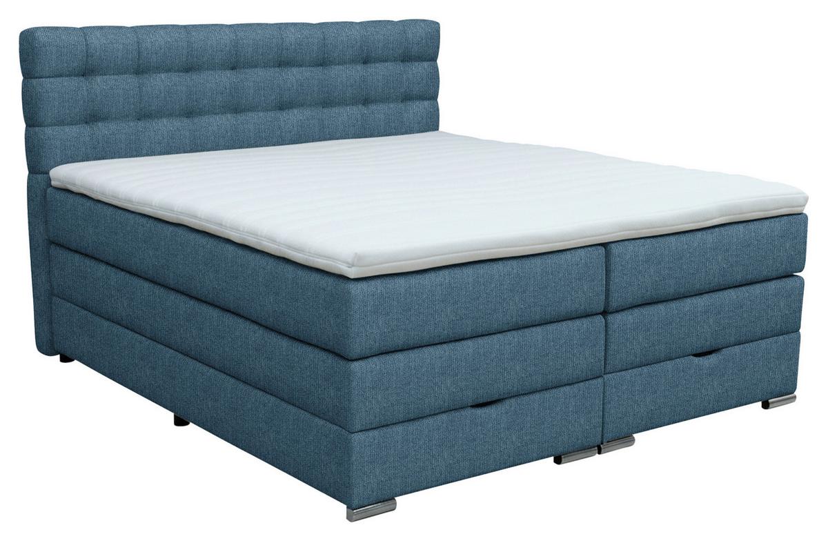Boxspringbett London Blau ca. 160x200cm - Blau/Chromfarben, MODERN, Holz/Holzwerkstoff (160/200cm) - Premium Living
