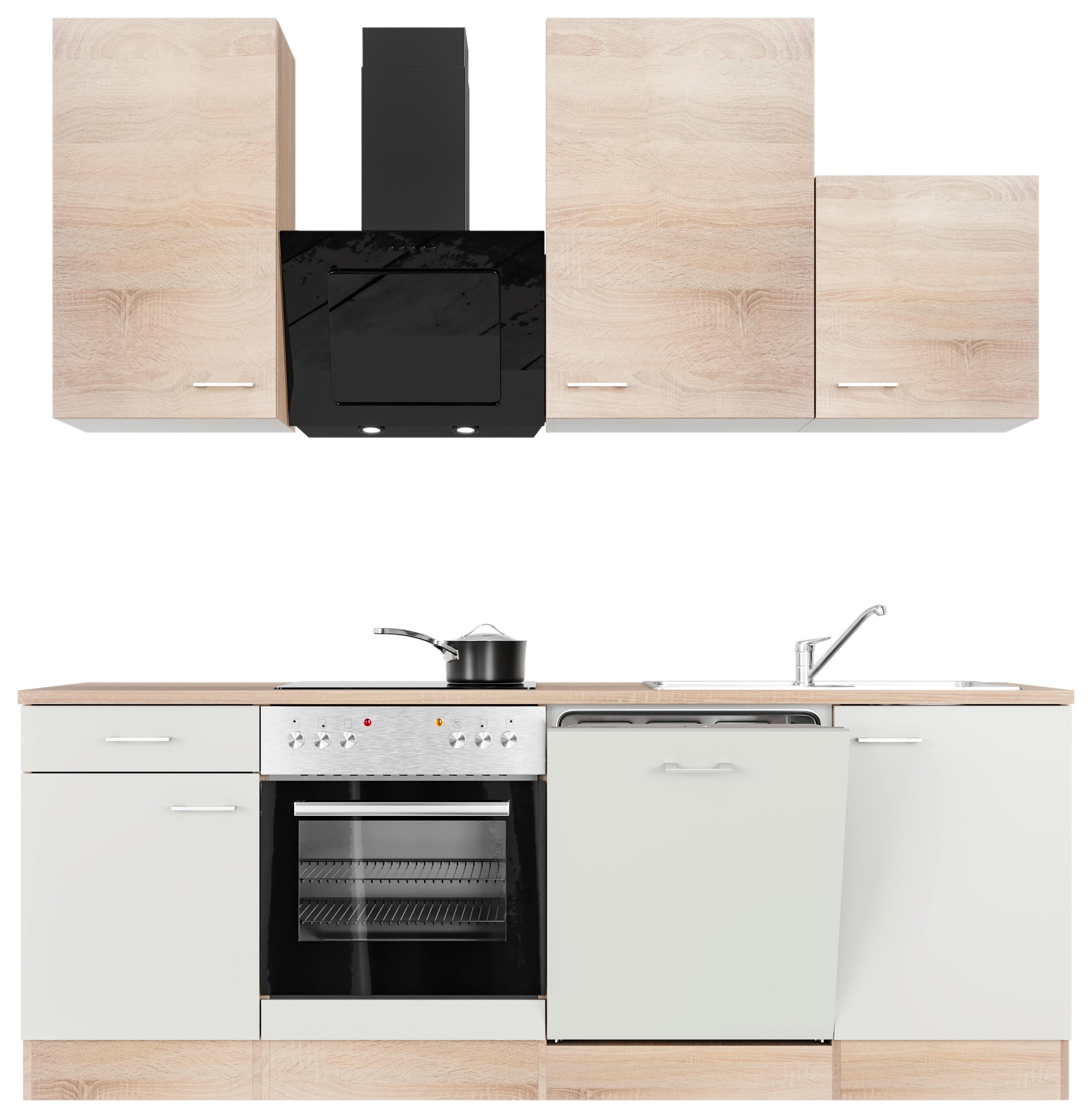 Kuhinjski Blok Z Aparati Samoa, Bela, Barva Hrasta - bela/barve aluminija, Moderno, umetna masa/leseni material (220cm) - FlexWell