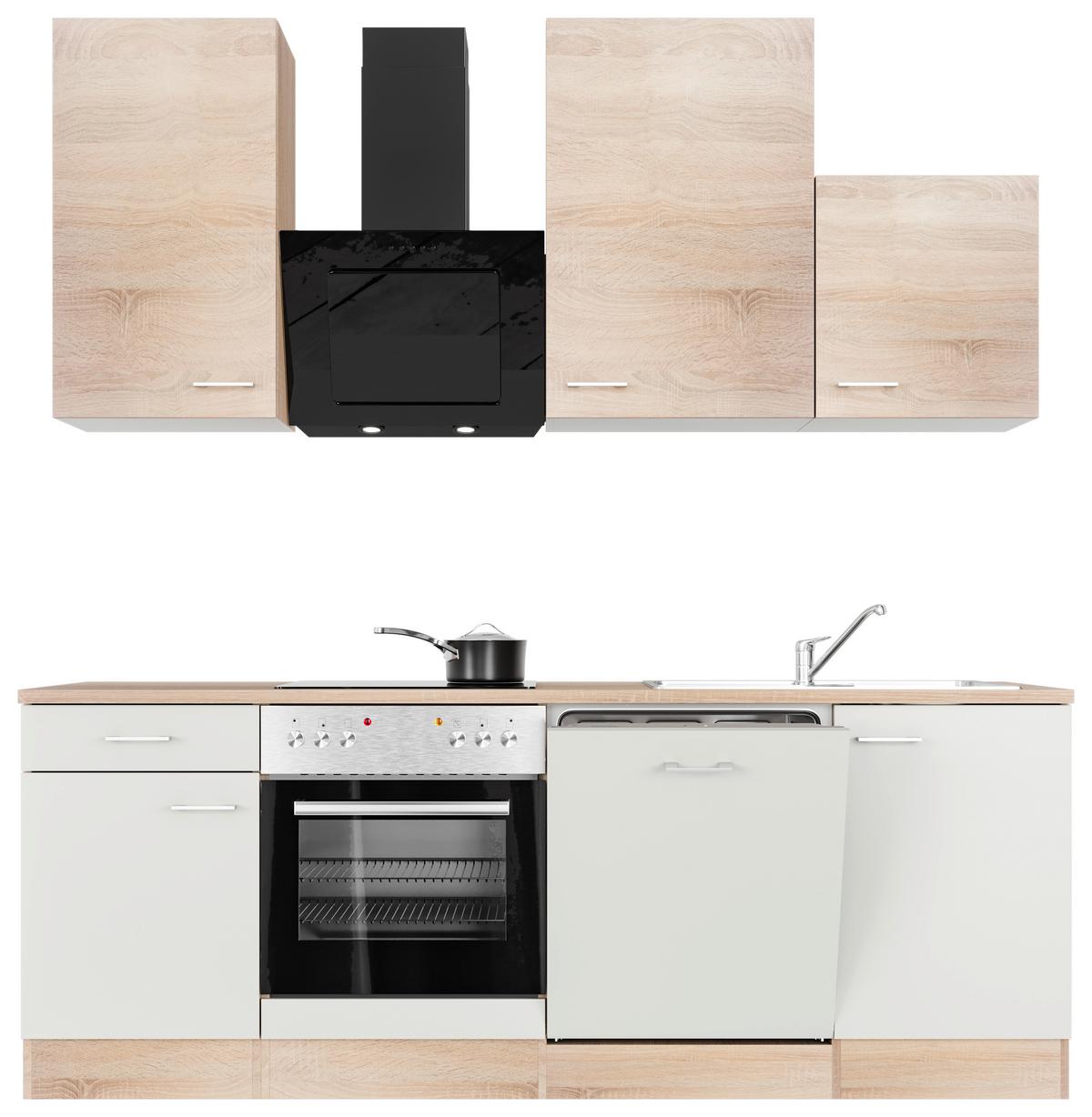 Kuhinjski Blok Z Aparati Samoa, Bela, Barva Hrasta - bela/barve aluminija, Moderno, umetna masa/leseni material (220cm) - FlexWell