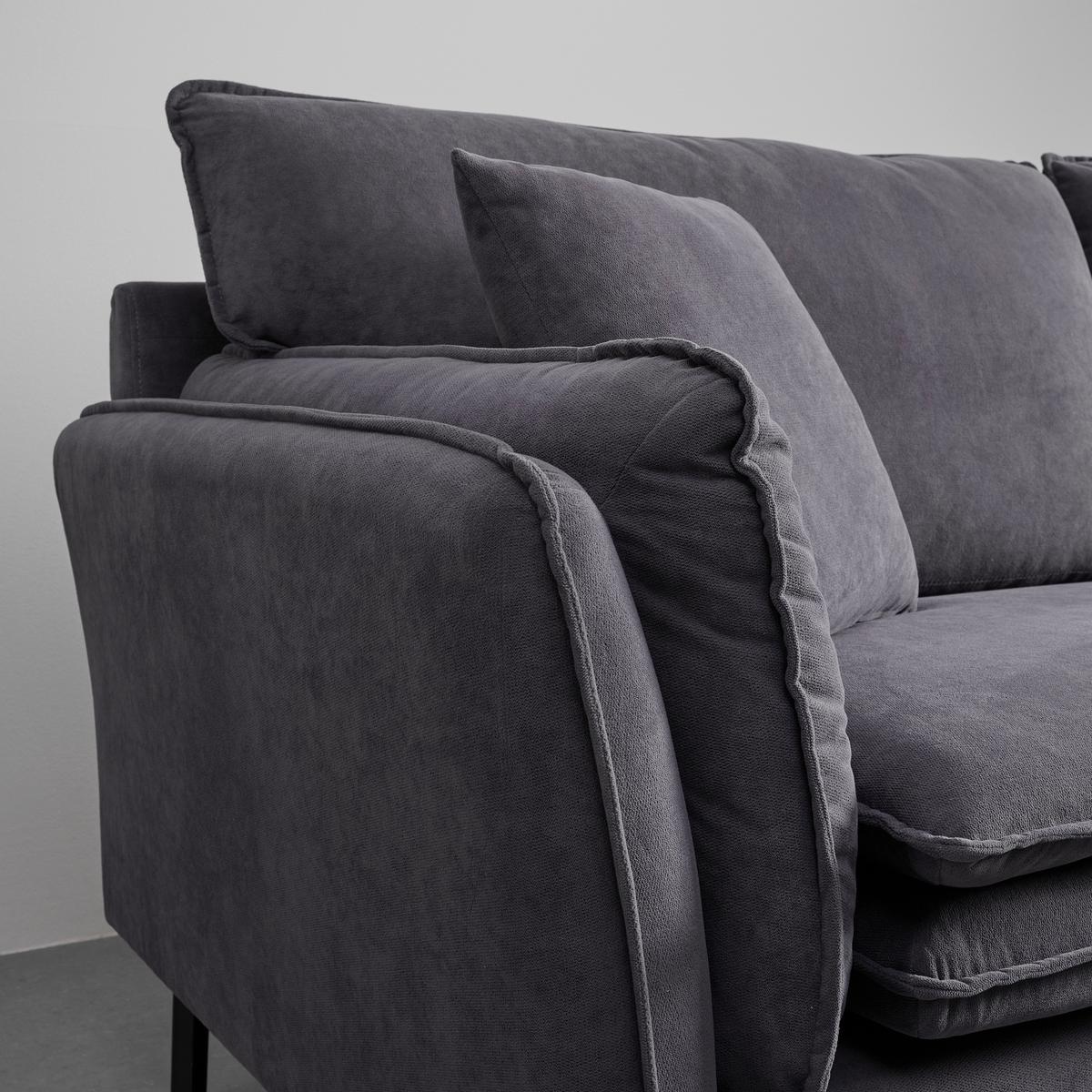 canapé d'angle in Grau Samt - gris/noir, Modern, métal/textile (296/86/170cm) - Bessagi Home