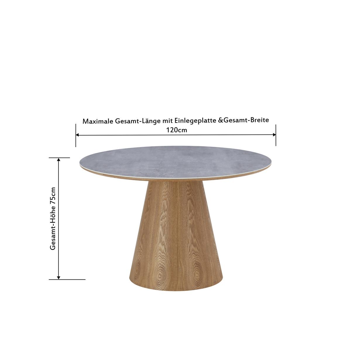 Jedilna Miza Aiden, Siva, Barva Hrasta, Ø 120cm - siva/barve hrasta, Moderno, leseni material/les (120/120/75cm) - MID.YOU