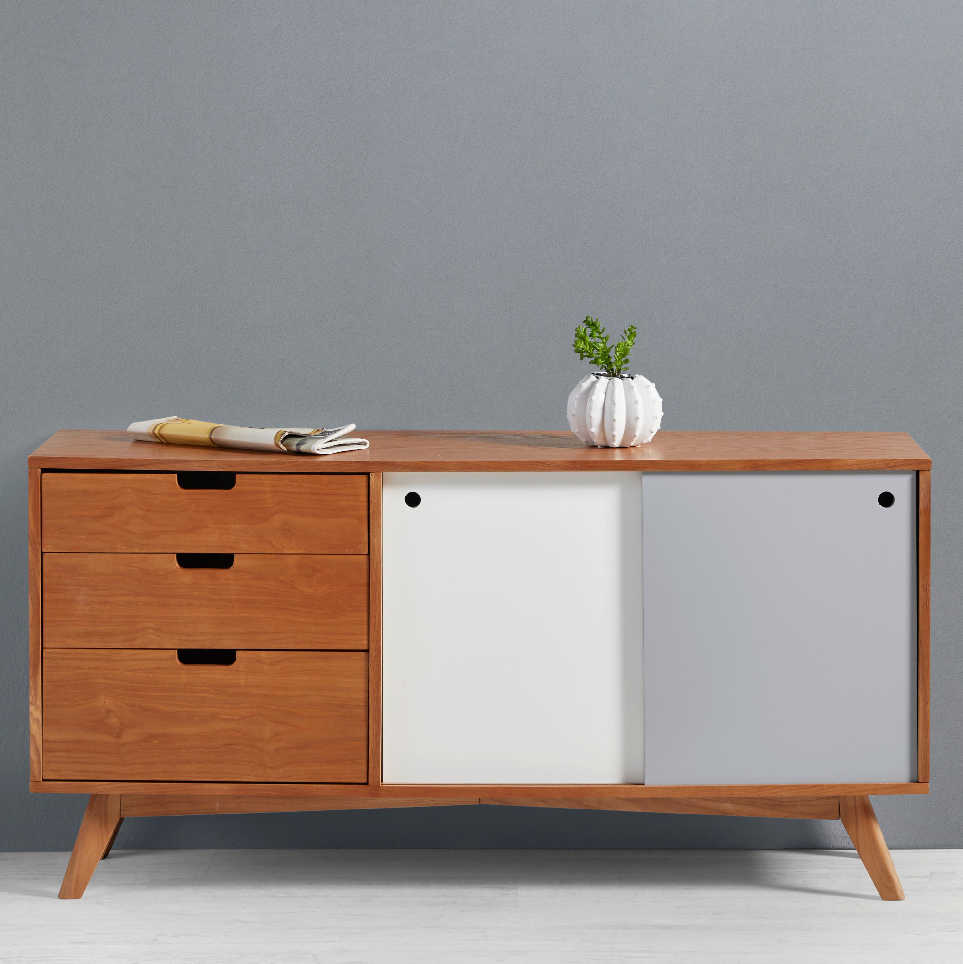 Sideboard "Jillian", ulmefarben/grau/weiß - Ulmefarben/Weiß, MODERN, Holz (120/60/35cm) - Bessagi Home