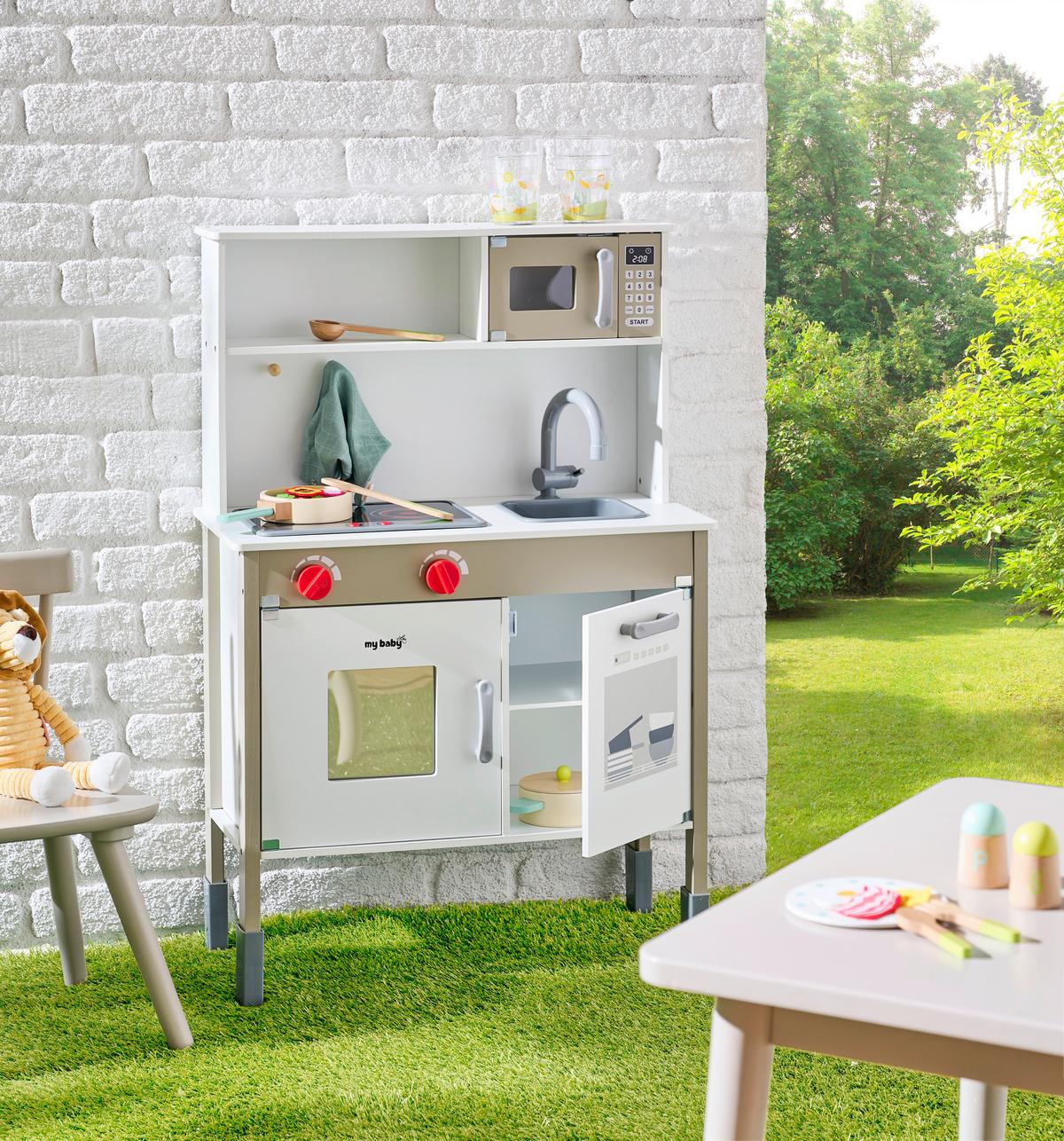 KUCHNIA DLA DZIECI 849133 - czarny/biały, Basics, materiał drewnopochodny/drewno (60/90/30cm) - My Baby Lou