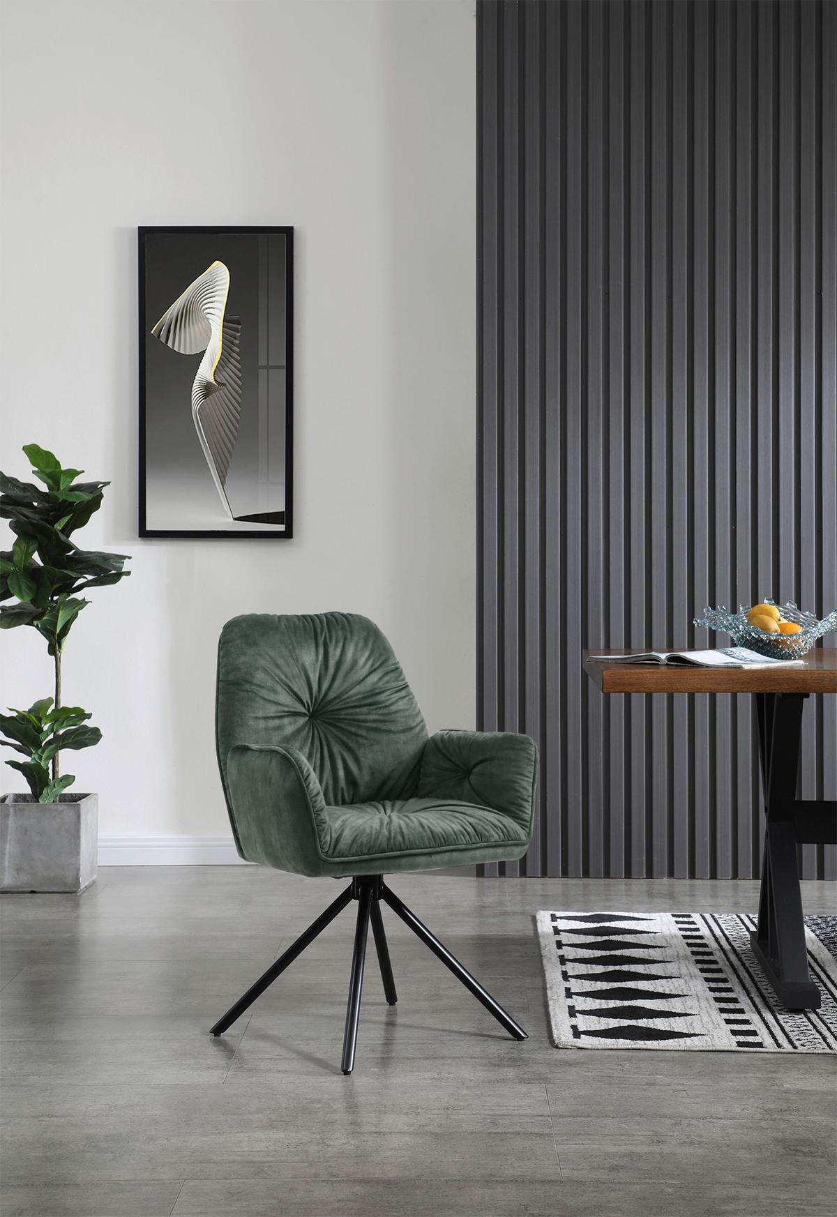 Naslanjač Vintage, Temno Zelena, Vrtljiv - črna/temno zelena, Moderno, kovina/tekstil (61/90/59cm) - Livetastic