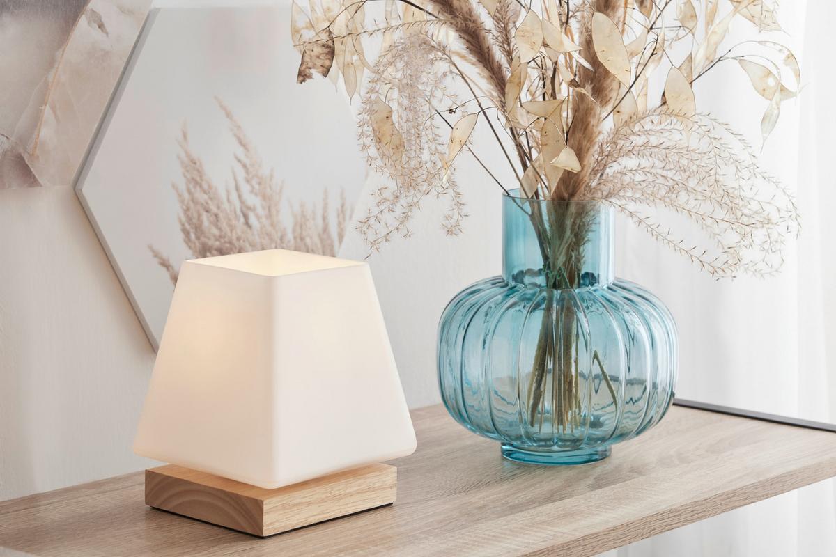 Tischleuchte Holly max. 60 Watt - Naturfarben, Modern, Glas/Holz (14/14/17,3cm) - Mömax