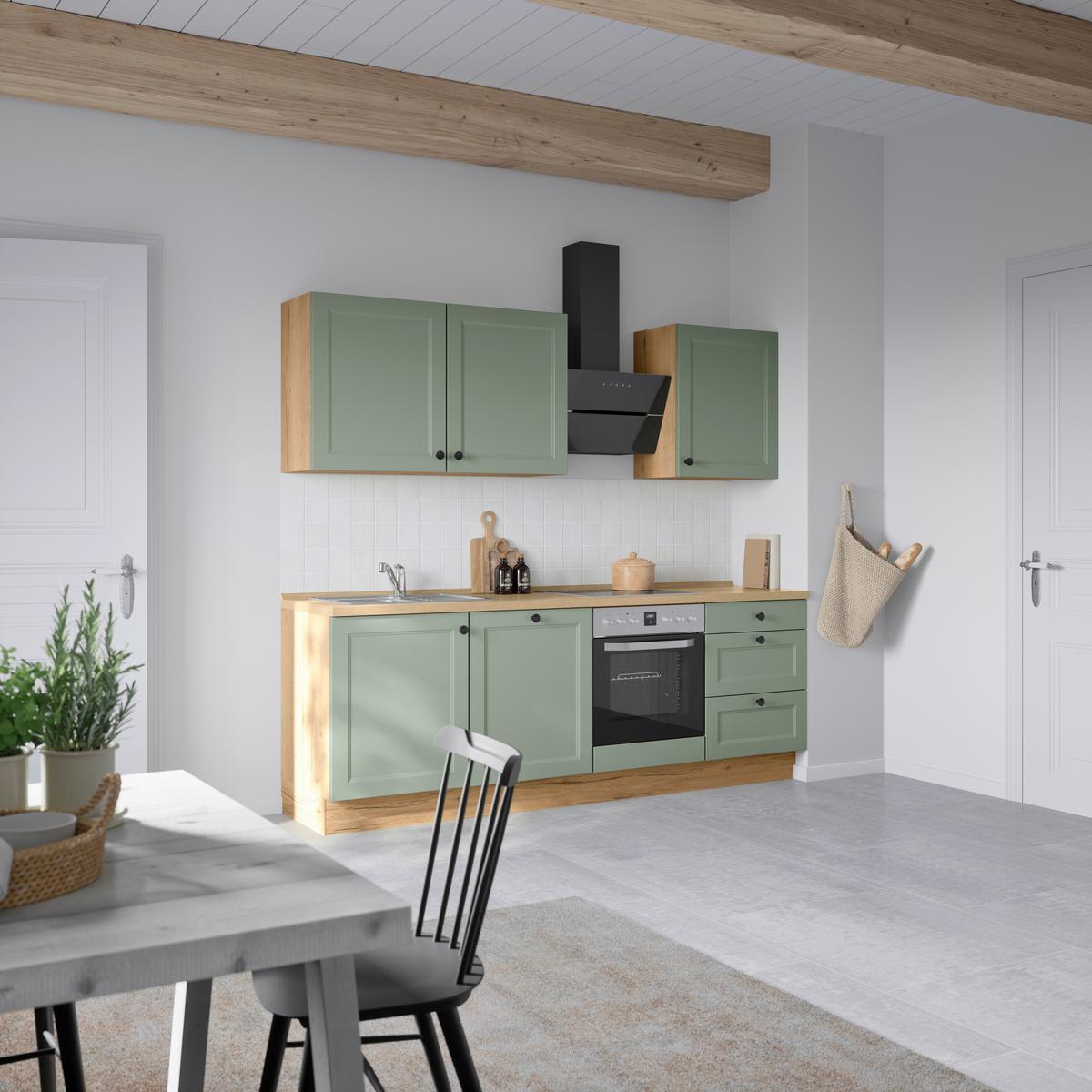 Küchenblock Cascada High m. Geräten Schilfgrün - Schilfgrün/Eichefarben, MODERN, Holzwerkstoff/Metall (240cm) - Nobilia