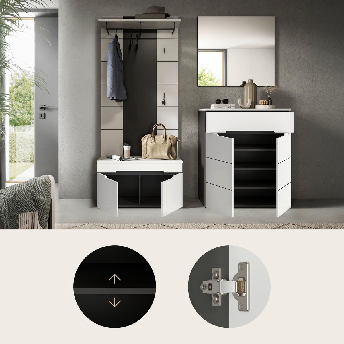 Predsoba Canu, Bela, Siva, 4-Delna - siva/bela, Design, leseni material (175/190/37cm) - Livetastic