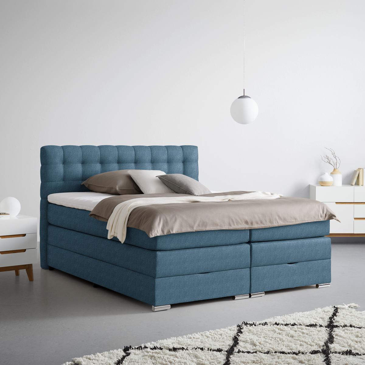Boxspringbett London Blau ca. 160x200cm - Blau/Chromfarben, MODERN, Holz/Holzwerkstoff (160/200cm) - Premium Living
