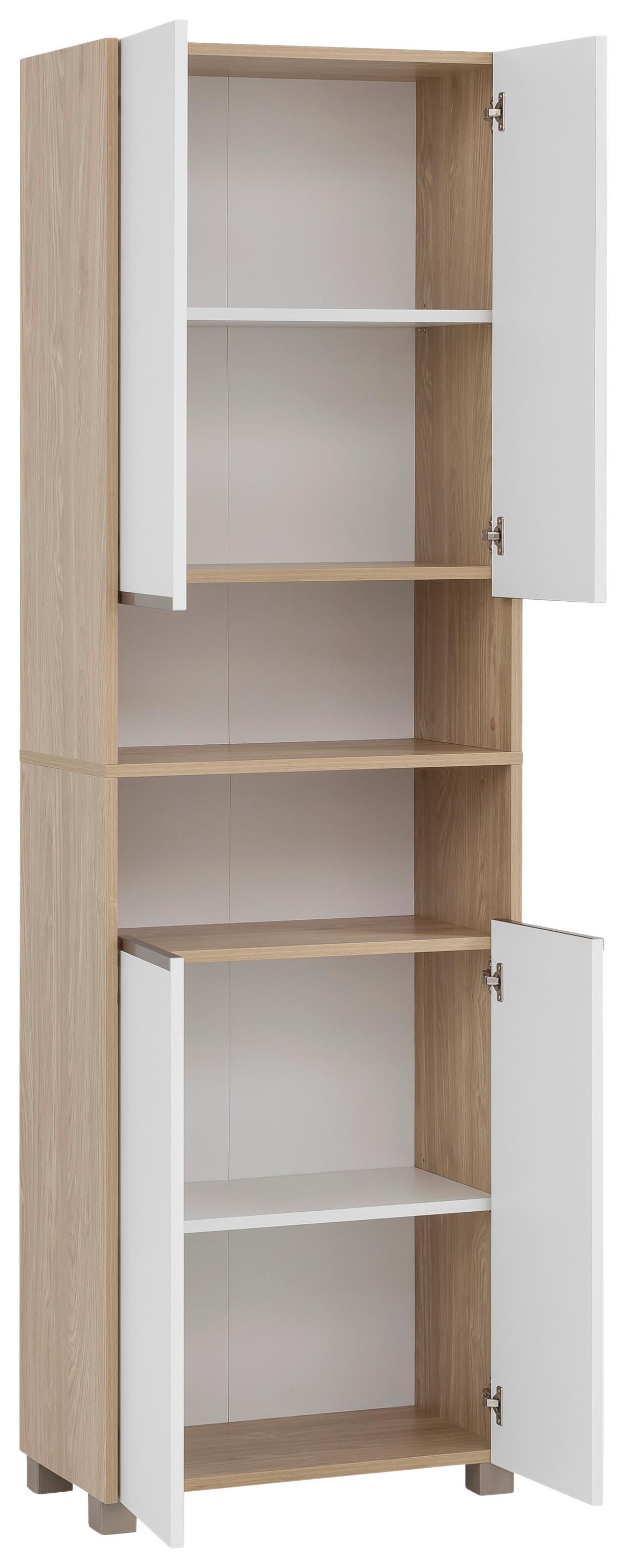 Hochschrank Juba Eiche/Weiß - Edelstahlfarben/Weiß, MODERN, Holzwerkstoff/Kunststoff (57/186,5/33,1cm) - MID.YOU