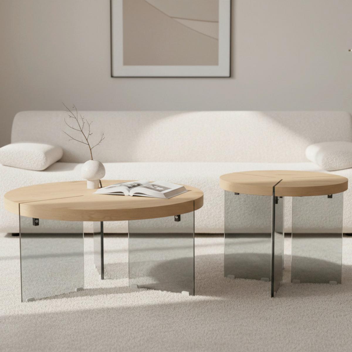 Couchtisch Moreno Eichefarben/ Grau MDF 2-er Set - Eichefarben/Dunkelgrau, MODERN, Glas/Holzwerkstoff (80/70/80/70/43/49cm) - Bessagi Home