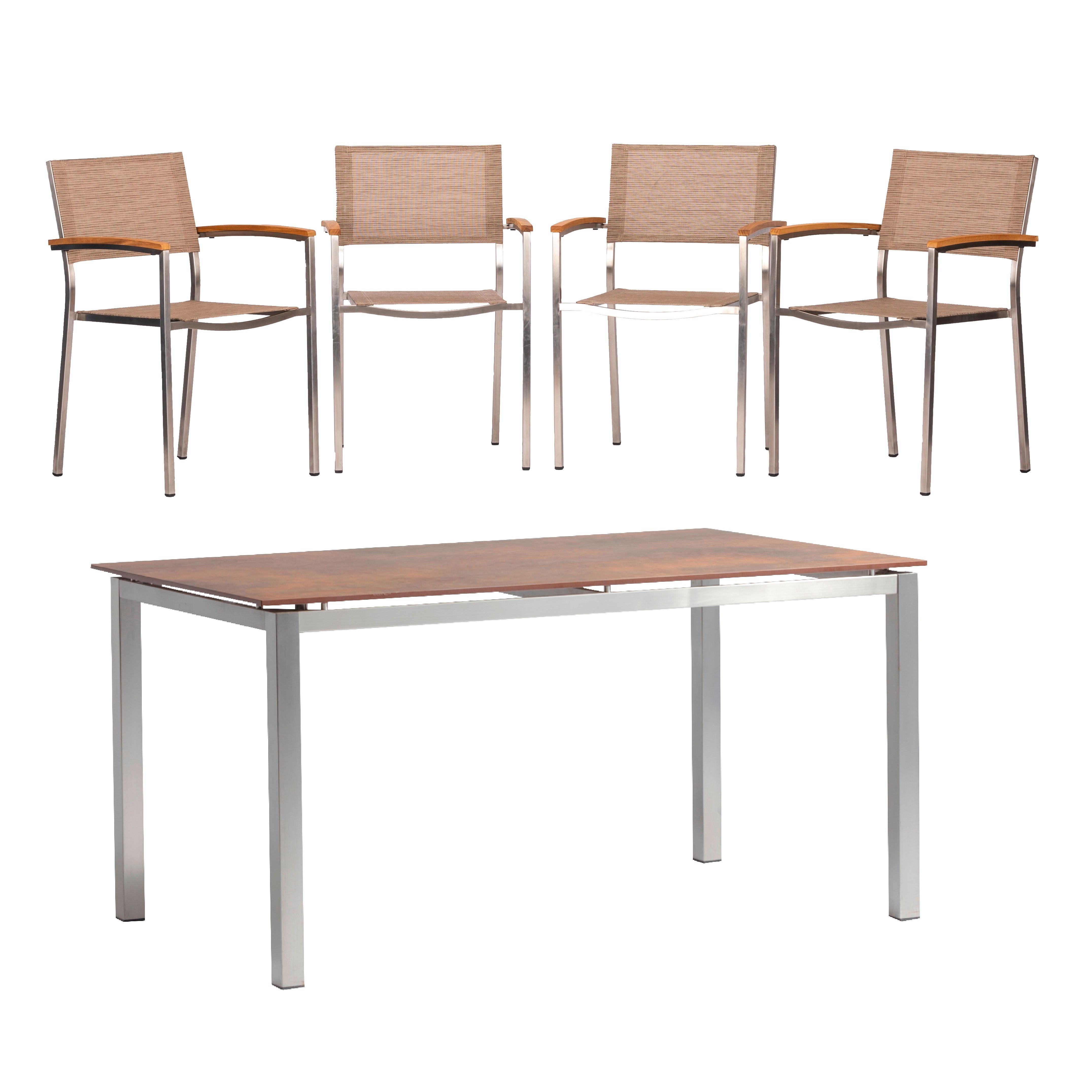 Gartengarnitur 5-tlg. Skye Metall/Textil - Platinfarben/Braun, Basics, Holzwerkstoff/Textil (150/75/90cm) - Gardenson