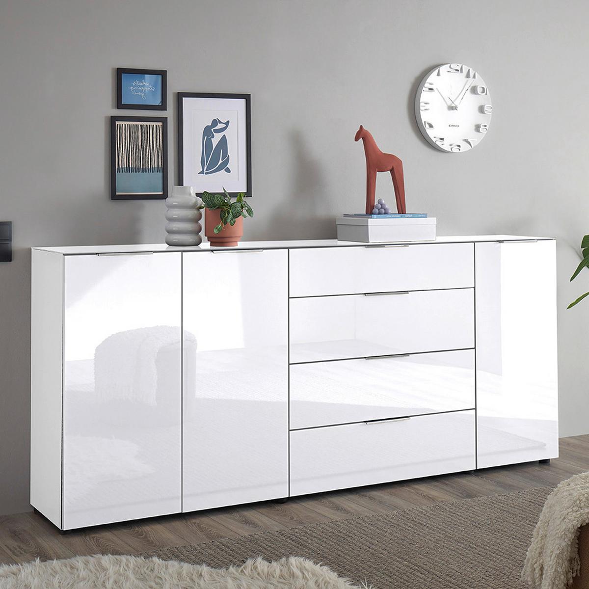 Sideboard Siena Weiss - Chromfarben/Weiss, Modern, Glas/Holzwerkstoff (226/99/40cm) - Mömax