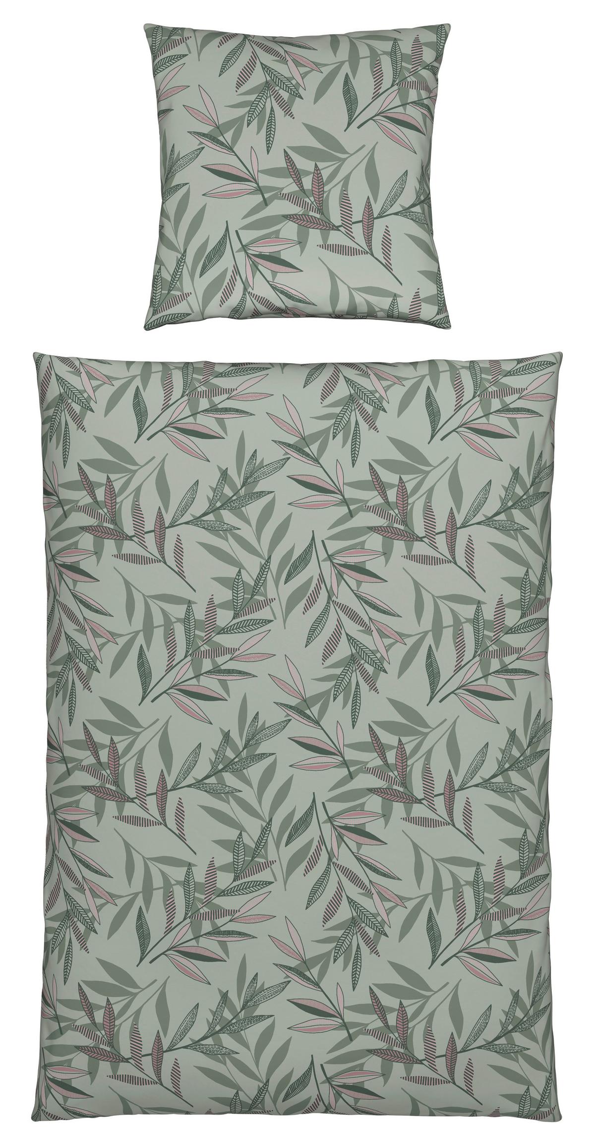 Bettwäsche Stitched Leaves Grün/Mauve ca. 135x200cm - Mauve/Grün, Textil (135/200cm) - Modern Living
