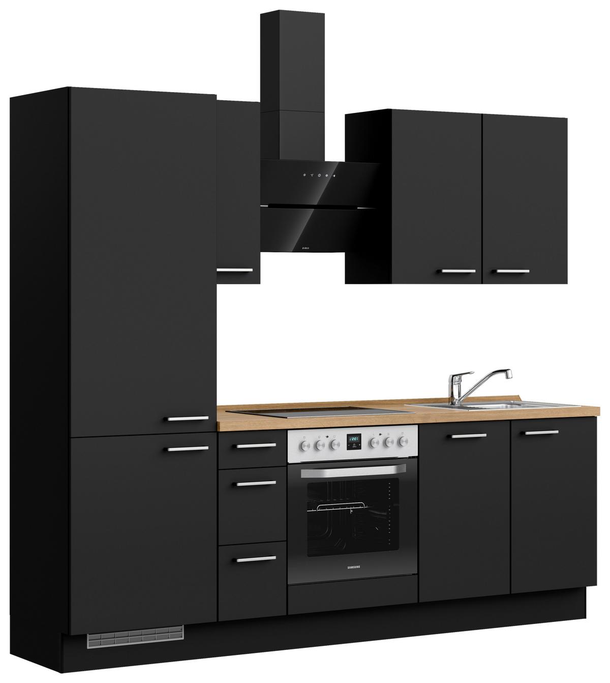 Küchenblock Touch High m. Geräten Schwarz - Edelstahlfarben/Eichefarben, MODERN, Holzwerkstoff/Metall (240cm) - Nobilia