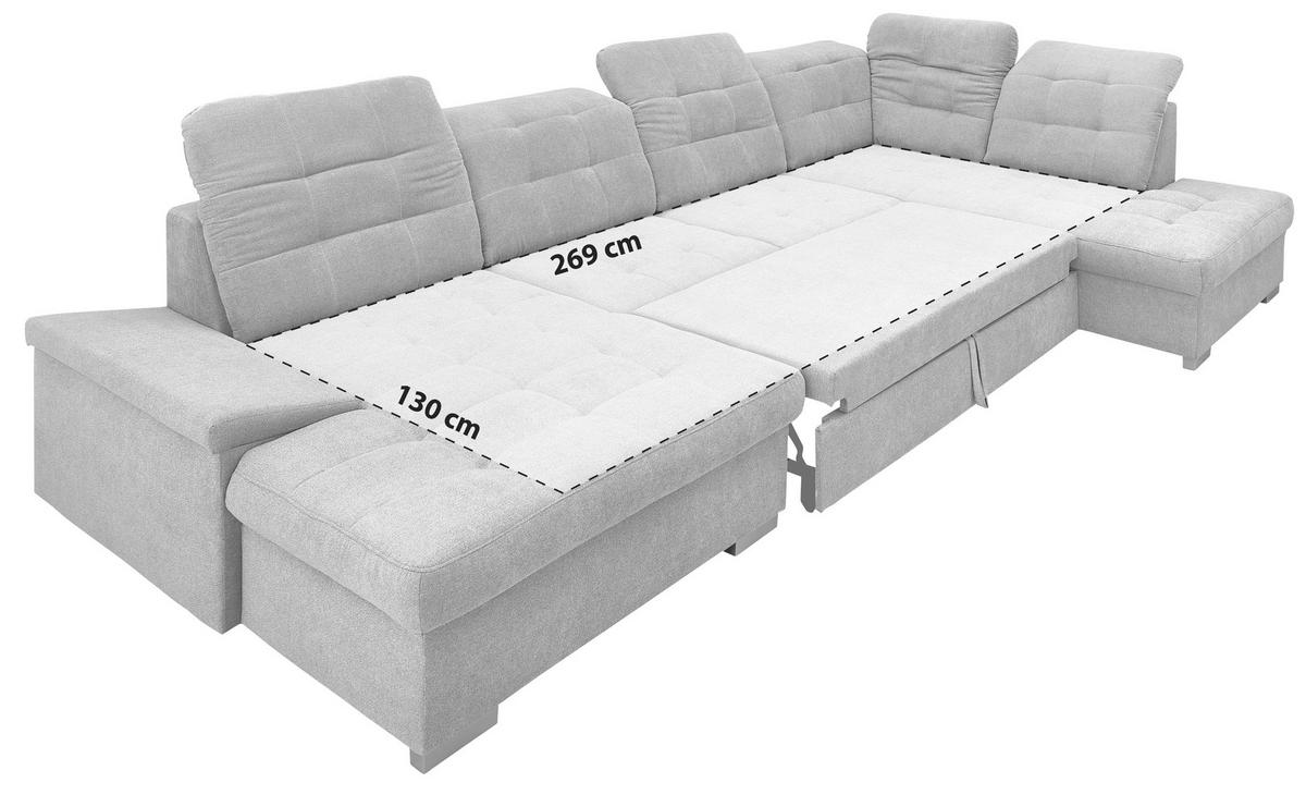 Wohnlandschaft Zira Mintgrün Nylon/Mikrofaser - Chromfarben/Mintgrün, Design, Kunststoff/Textil (169/330/212cm) - Livetastic