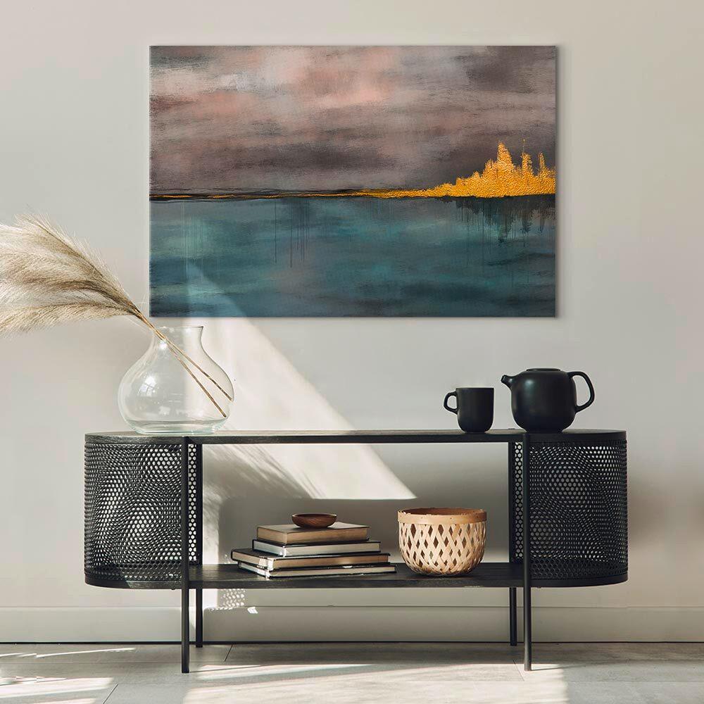 Slika Na Platnu Golden City - zlate barve/sivomodra, Basics, tekstil/les (120/80/1,2cm) - artgeist