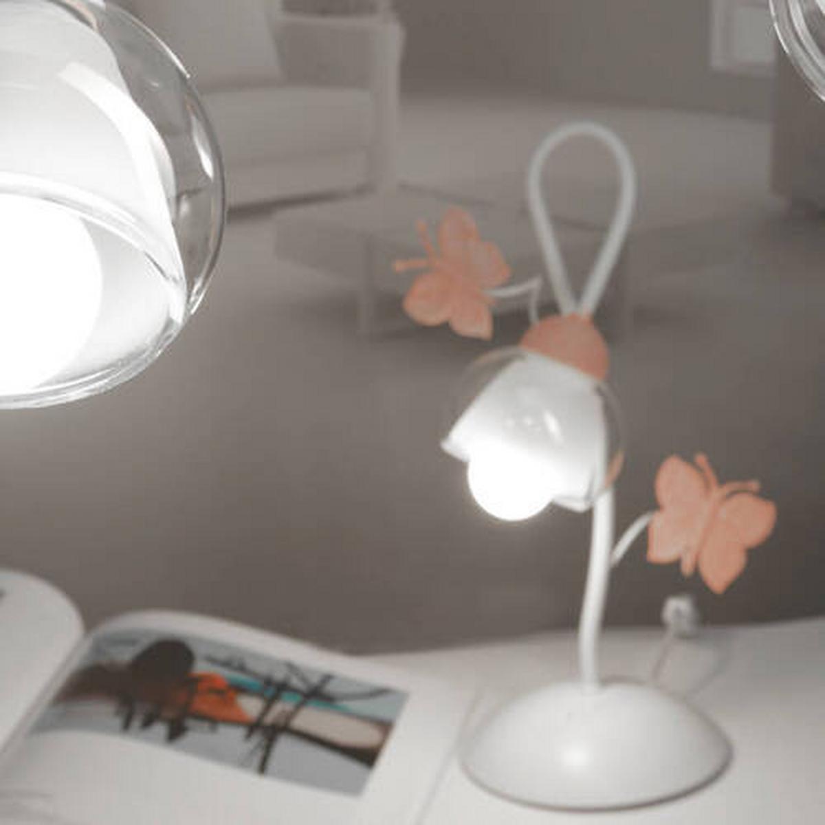 Kindertischleuchte Butterfly Weiß/Pink max. 6 Watt - Pink/Weiß, Basics, Glas/Metall (16/37cm)