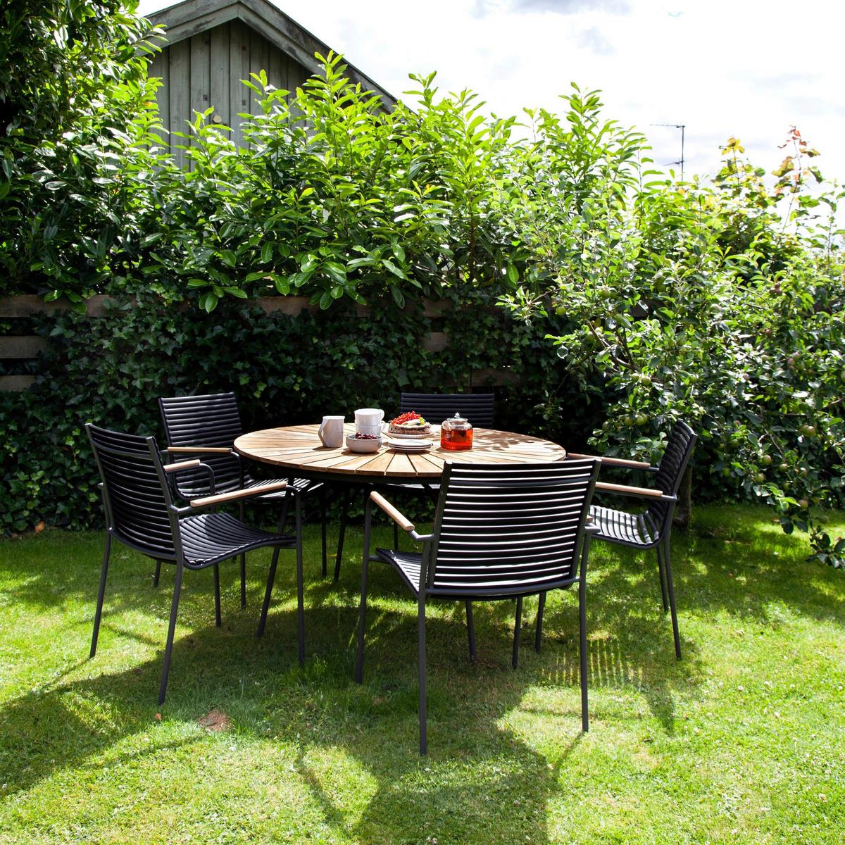 Gartentischgruppe Ellen Anthrazit/Teak 5-tlg. - Anthrazit/Schwarz, Natur, Holz/Kunststoff - Gardenson