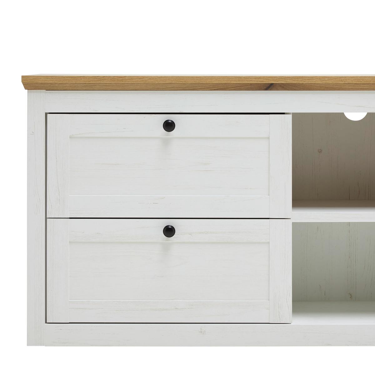 TV-Element Korsika Eichefarben/Weiß - Eichefarben/Schwarz, ROMANTIK / LANDHAUS, Holzwerkstoff/Metall (185/61,4/43cm) - Mömax