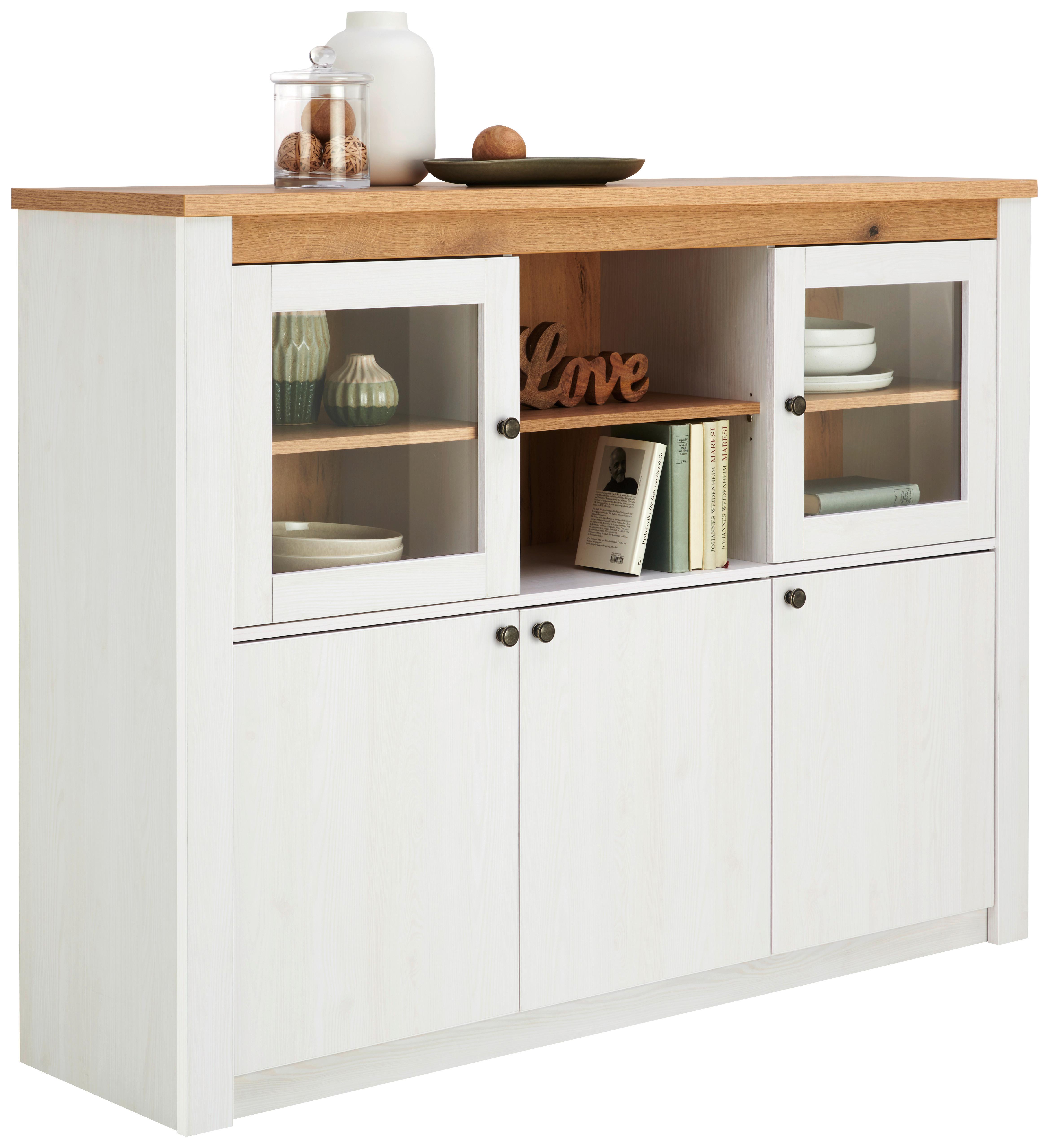 Vitrina Rovigio, Barva Macesna, Bela - bela/barve macesna, Konvencionalno, kovina/umetna masa (155/118/42cm) - Landscape