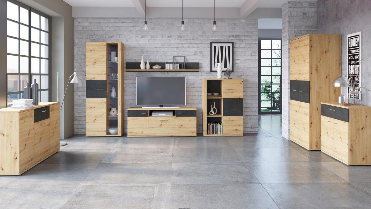 Comodă cu uși NINA - stejar Artisan, material pe bază de lemn (131/84/38cm) - Modern Living