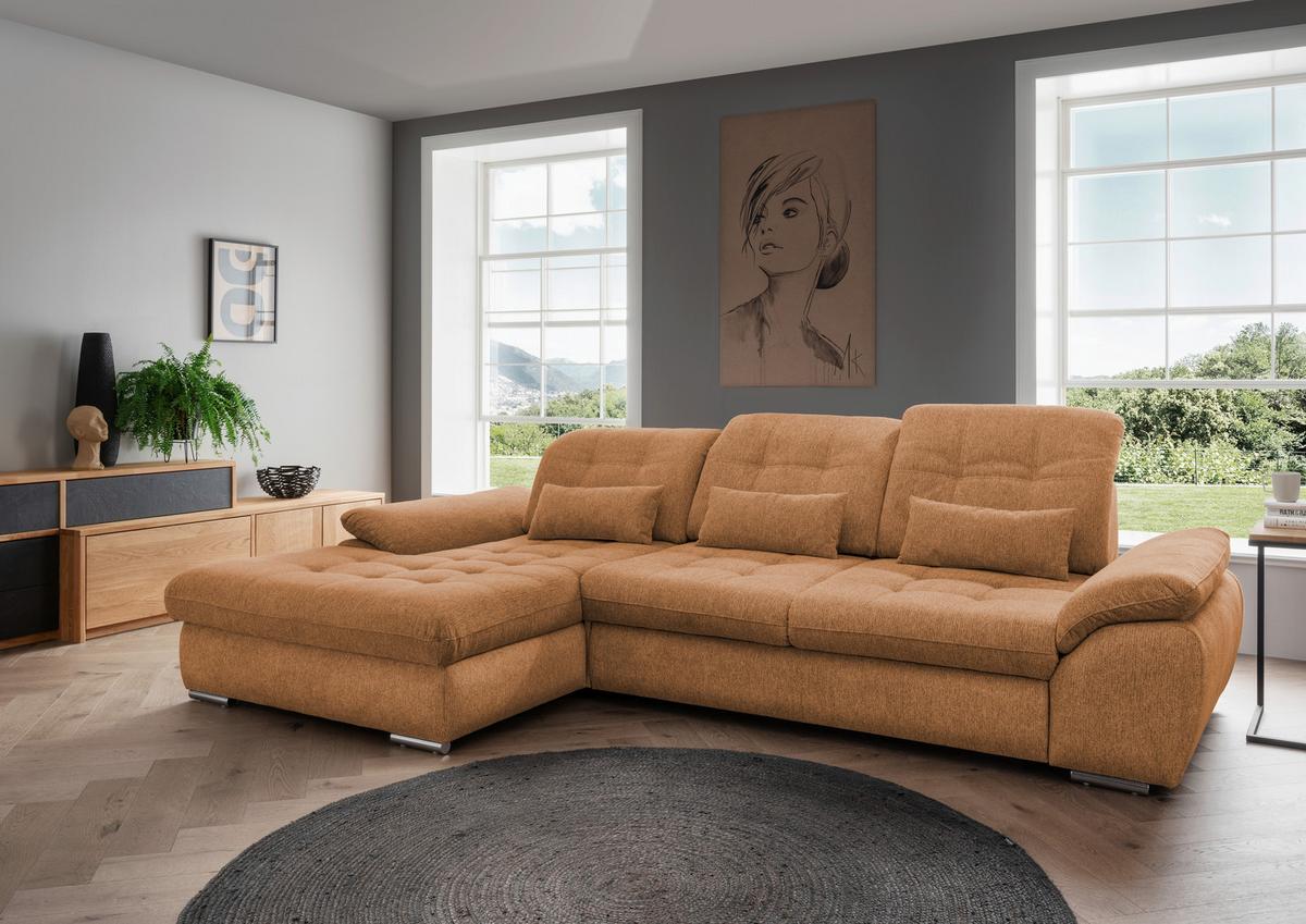 Ecksofa Rigatti mit Bettkasten ca. 184x314 cm Currygelb - Currygelb/Chromfarben, MODERN, Textil/Metall (184/314cm) - Livetastic