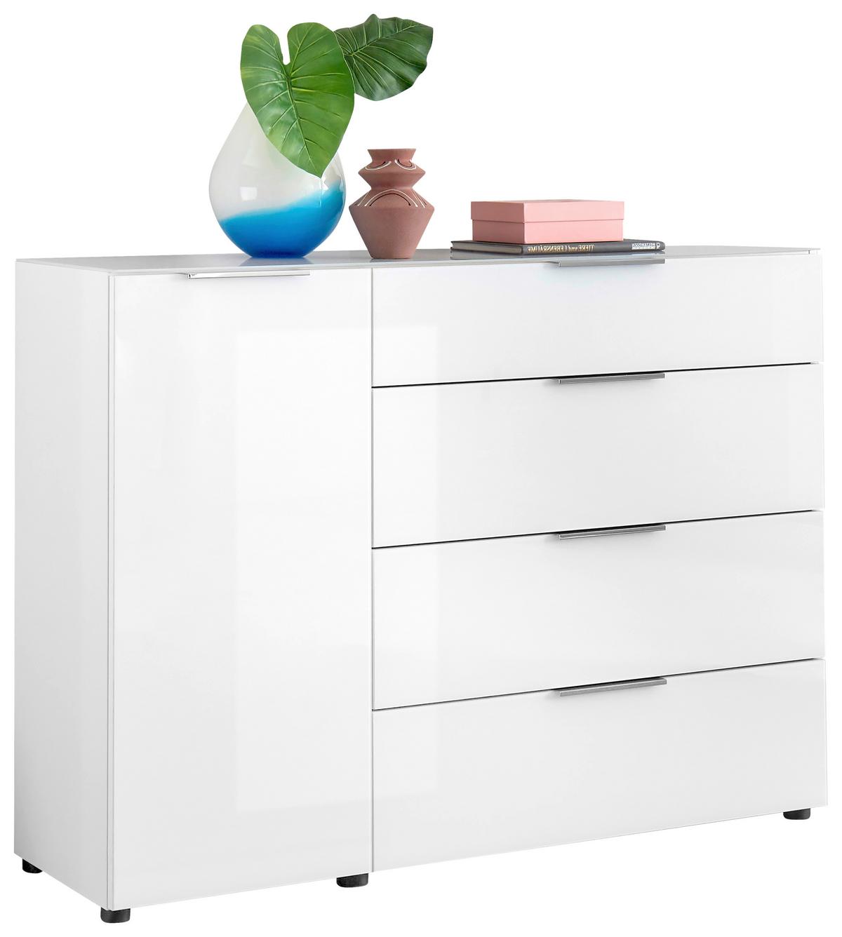 Kommode Siena Weiß - Chromfarben/Schwarz, MODERN, Glas/Holzwerkstoff (135/99/40cm) - Mömax