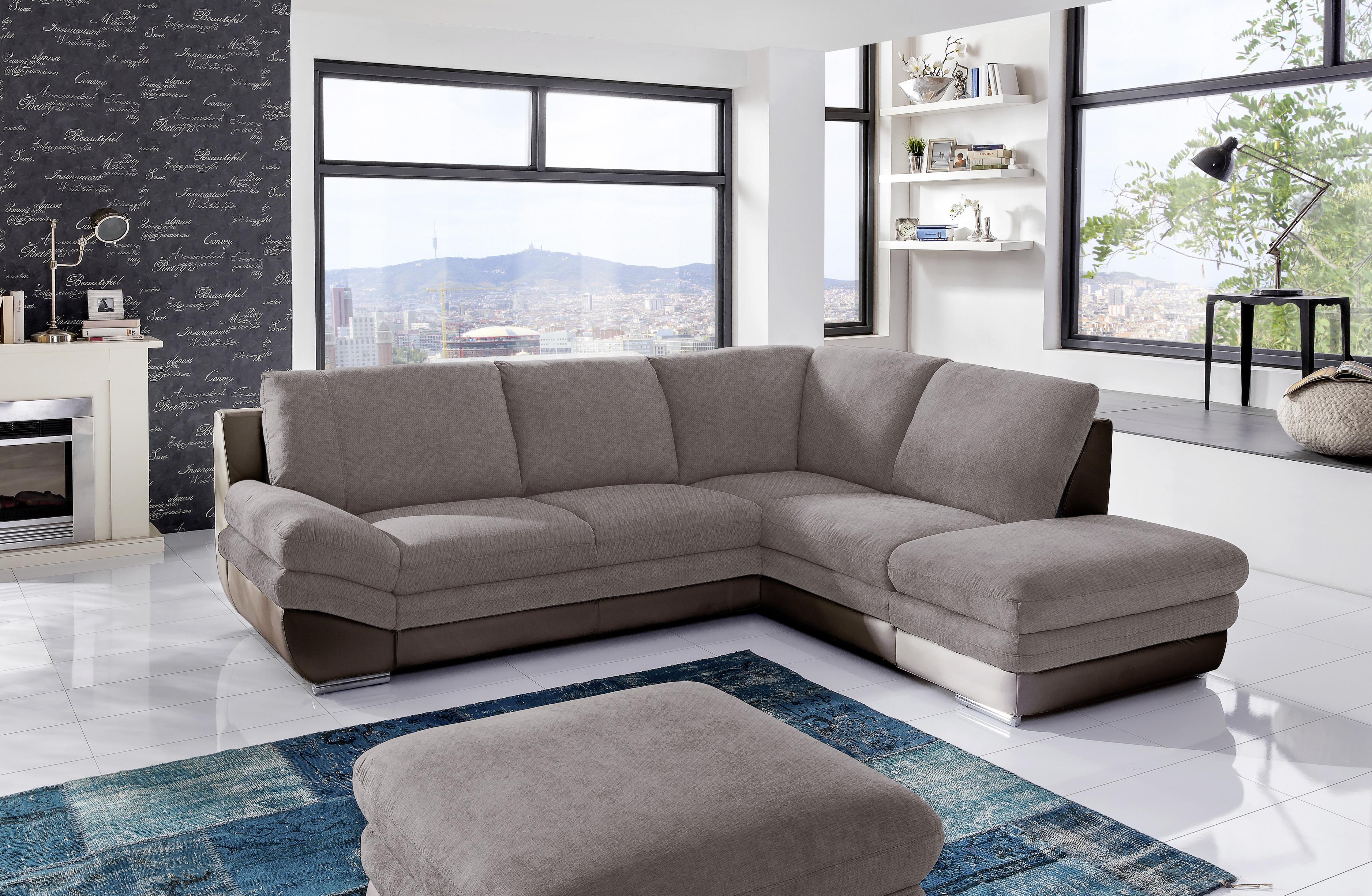 Wohnlandschaft "Nardo" , dunkelbraun - Taupe/Chromfarben, MODERN, Textil/Metall (264/221cm) - MID.YOU