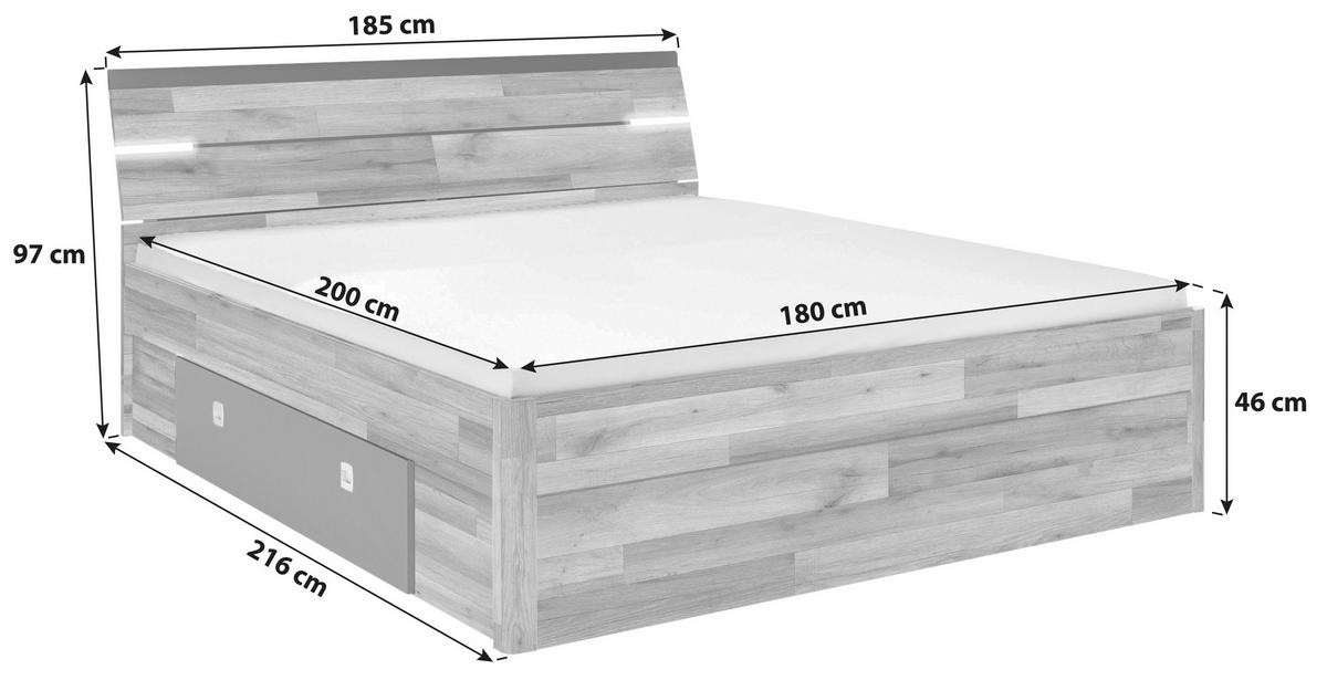 Postelja Mars, S Predali, 180x200 - temno siva/črna, Konvencionalno, umetna masa/leseni material (180/200cm) - MID.YOU