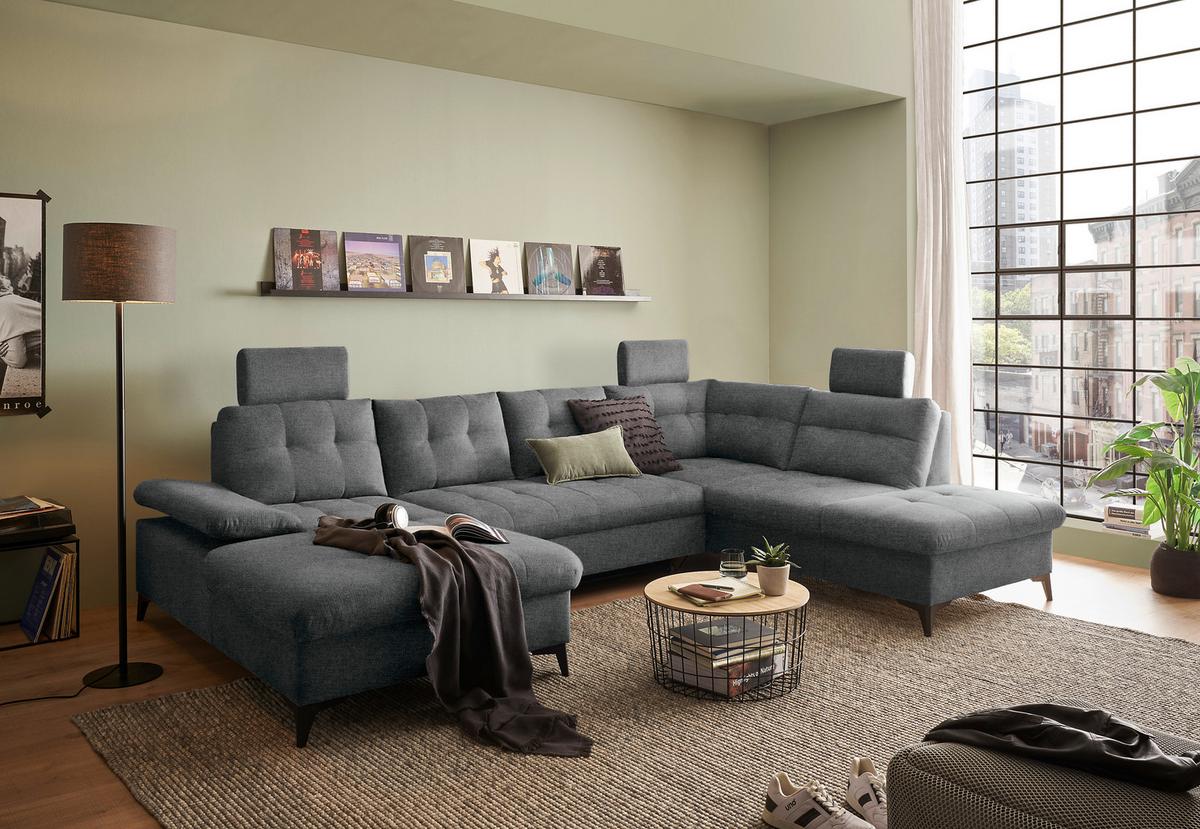 Wohnlandschaft Durban U ca. 170x324x218cm Graphit - Graphitfarben/Schwarz, KONVENTIONELL, Kunststoff/Textil (170/324/218cm) - MID.YOU