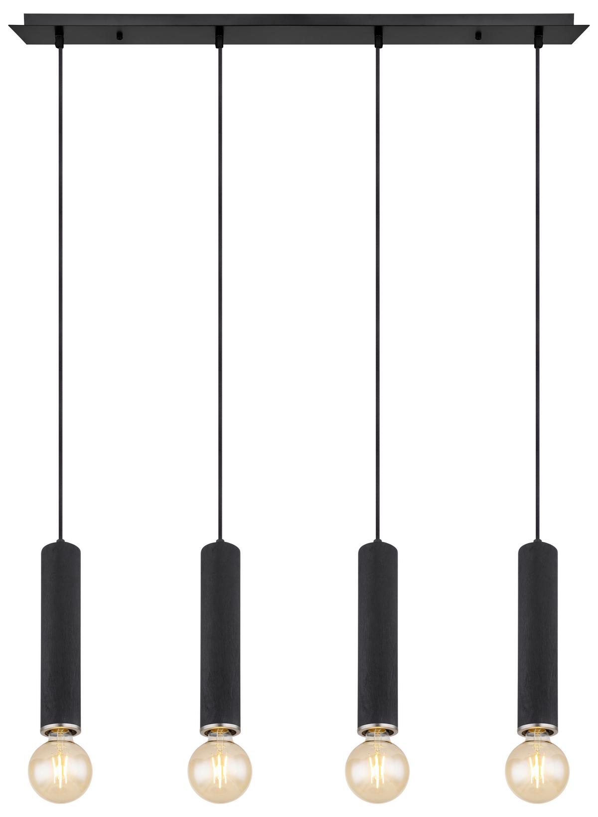 Hängeleuchte Marion in Schwarz max. 60 Watt - Schwarz/Nickelfarben, Basics, Holz/Textil (93/10/120cm) - Globo