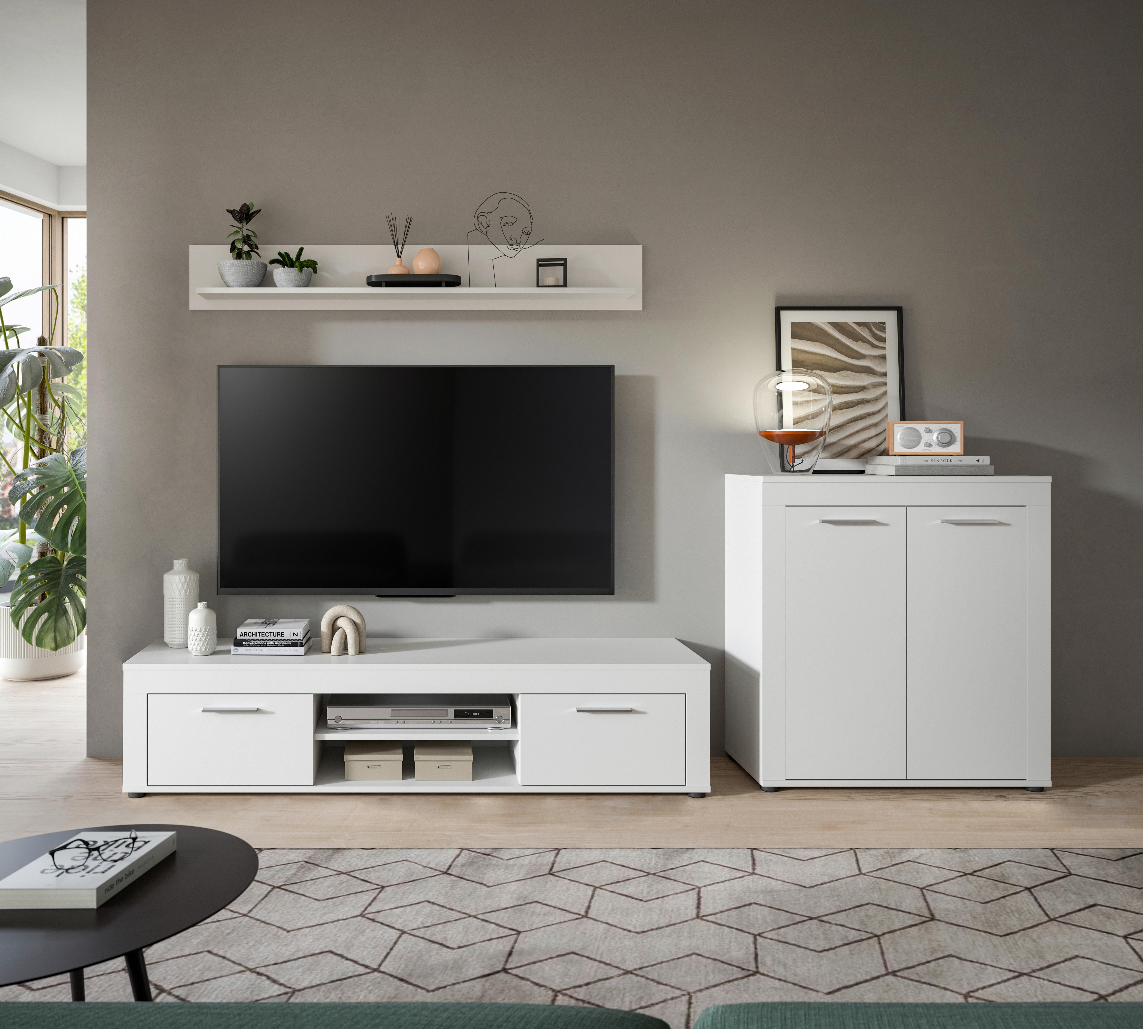 Ansamblu mobilier camera de zi JAM - alb, Design, material pe bază de lemn (255/159/35cm) - Modern Living