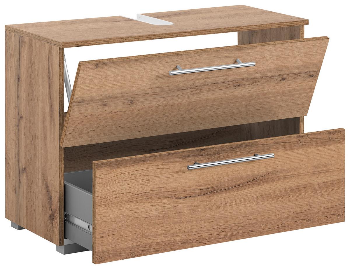 Waschbeckenunterschrank , eiche - Chromfarben/Eichefarben, KONVENTIONELL, Holzwerkstoff/Metall (80,2/59,1/35cm) - MID.YOU