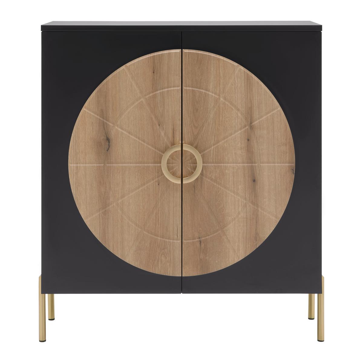 Highboard Hong Kong Schwarz/Eichefarben - Eichefarben/Goldfarben, LIFESTYLE, Holzwerkstoff/Metall (100/113/37,5cm) - Mömax