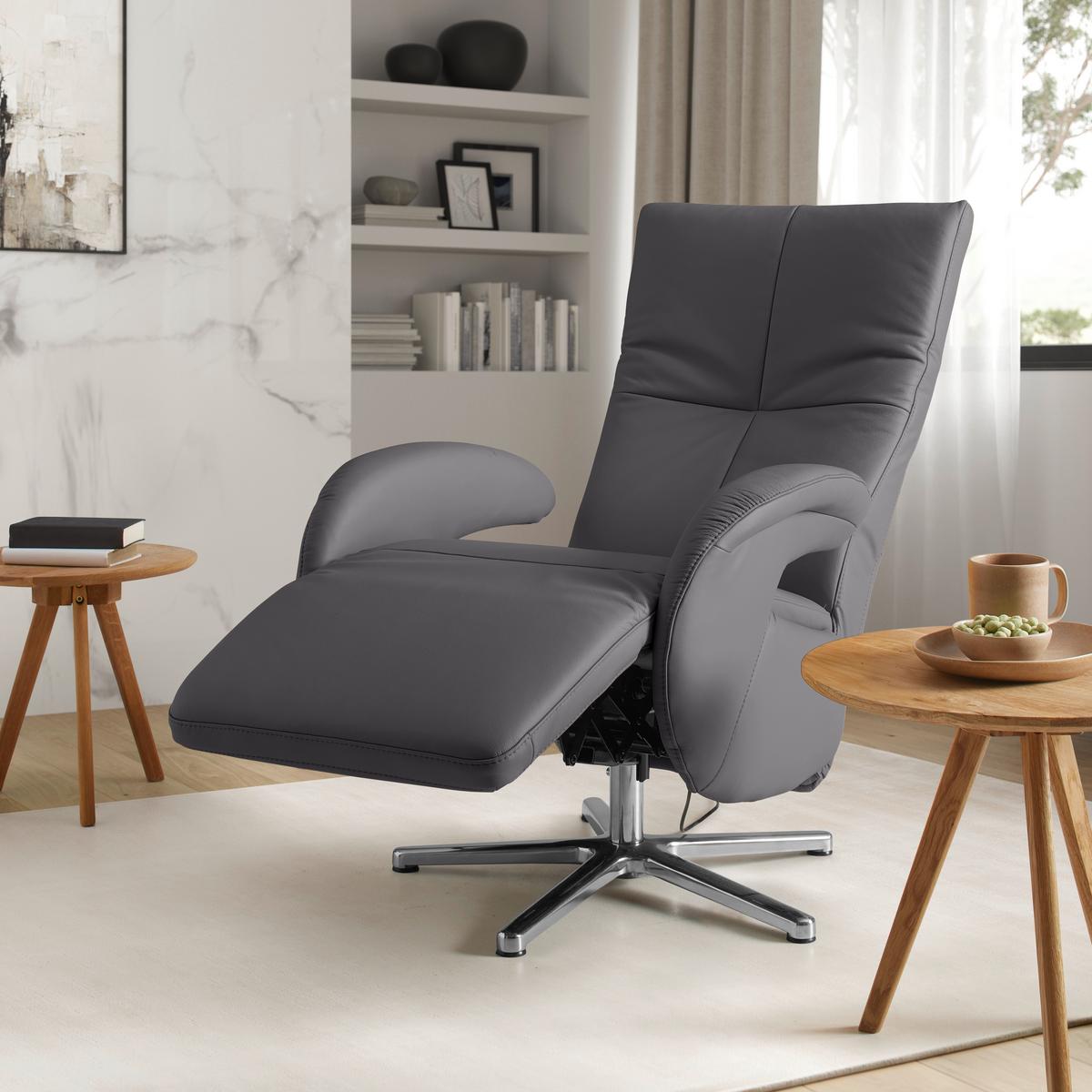 Relaxsessel Sitting 2 Anthrazit - Chromfarben/Anthrazit, MODERN, Leder (70/111/80cm) - Premium Living