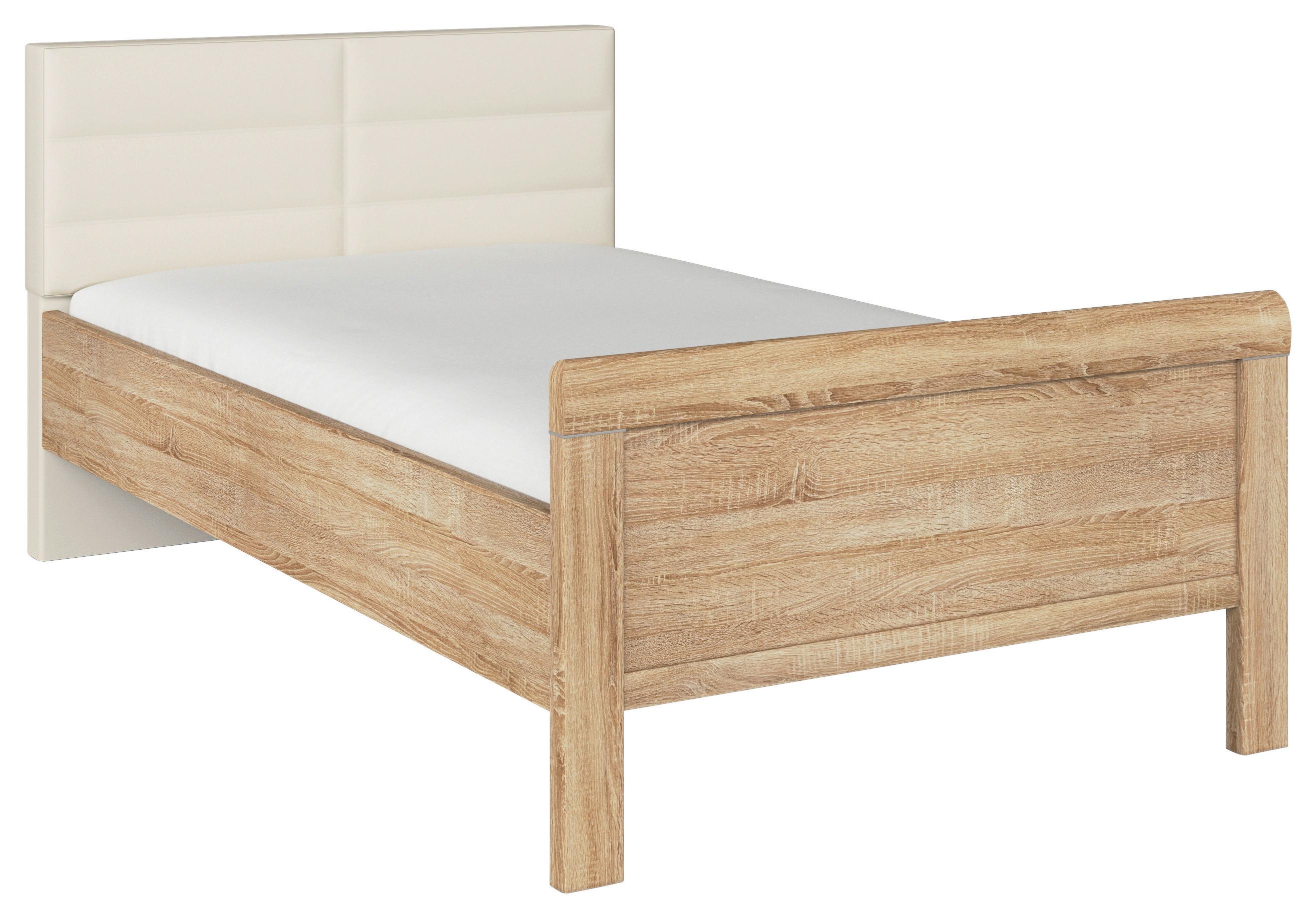 Postelja Evelyn, Barva Hrasta, Barva Šampanjca, 90x200 - barve šampanjca/hrast sonoma, Design, tekstil/leseni material (90/200cm) - Novel
