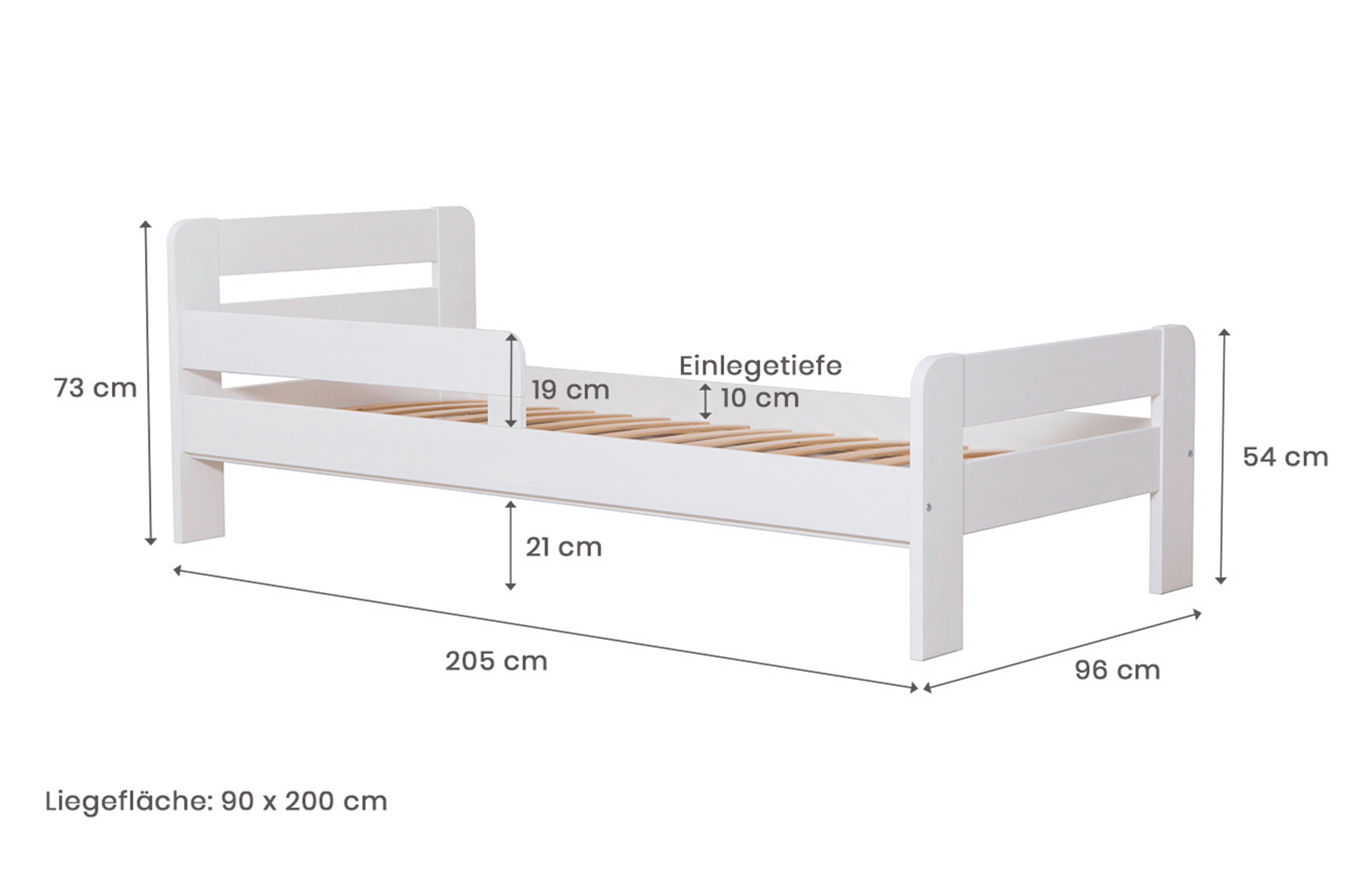 Bett Bennet mit Rausfallschutz ca. 90x200 cm Weiß - Weiß, MODERN, Holz (90/200cm) - MID.YOU
