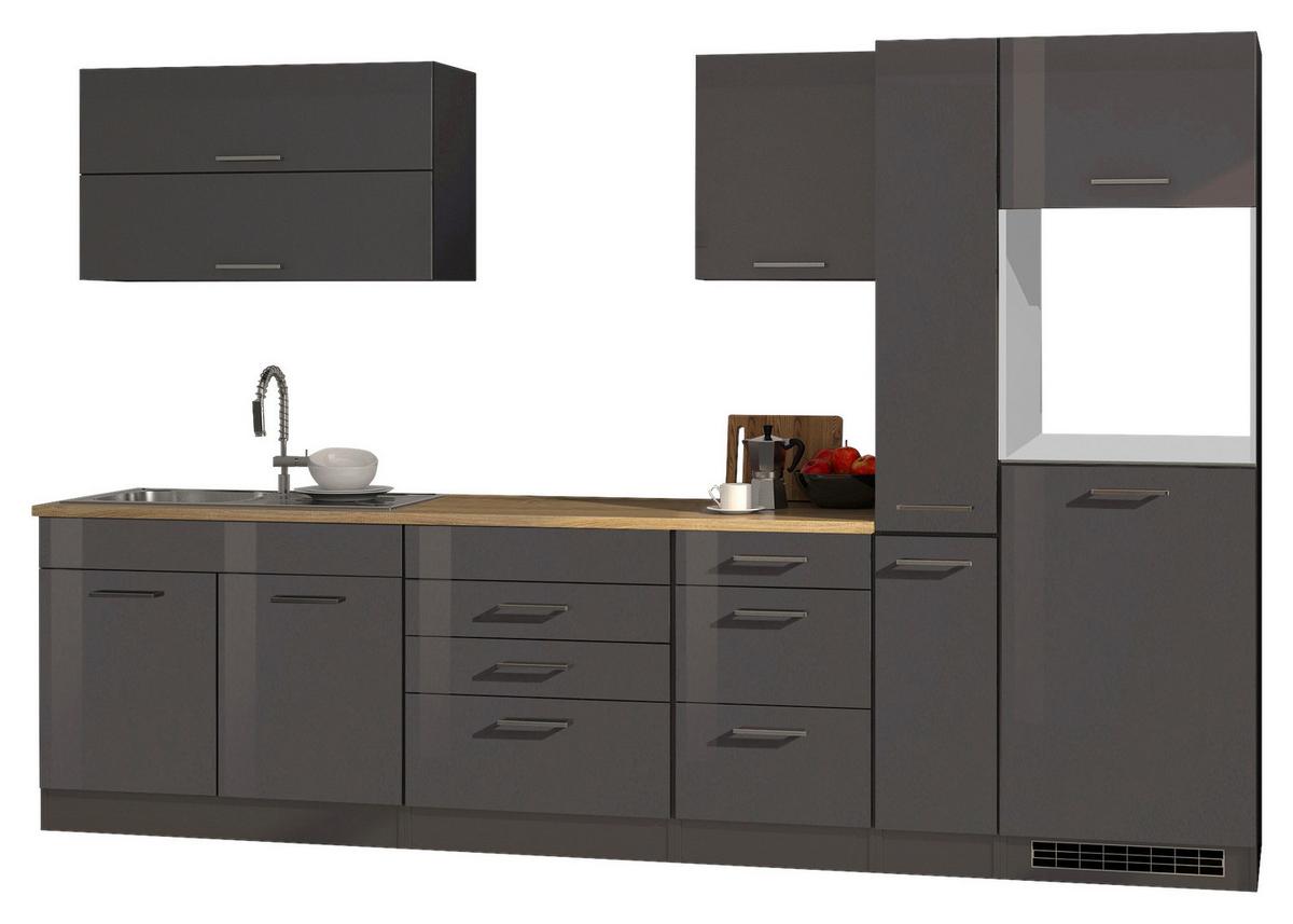 Küchenleerblock Mailand o. Geräte Graphitfarben - Silberfarben/Graphitfarben, MODERN, Holzwerkstoff/Metall (320cm) - Held