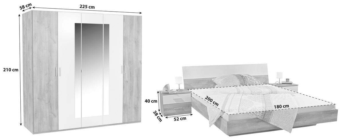 Spavaća Soba Katrin - bijela/boje hrasta, Konvencionalno, drvni materijal (180/200cm) - Based